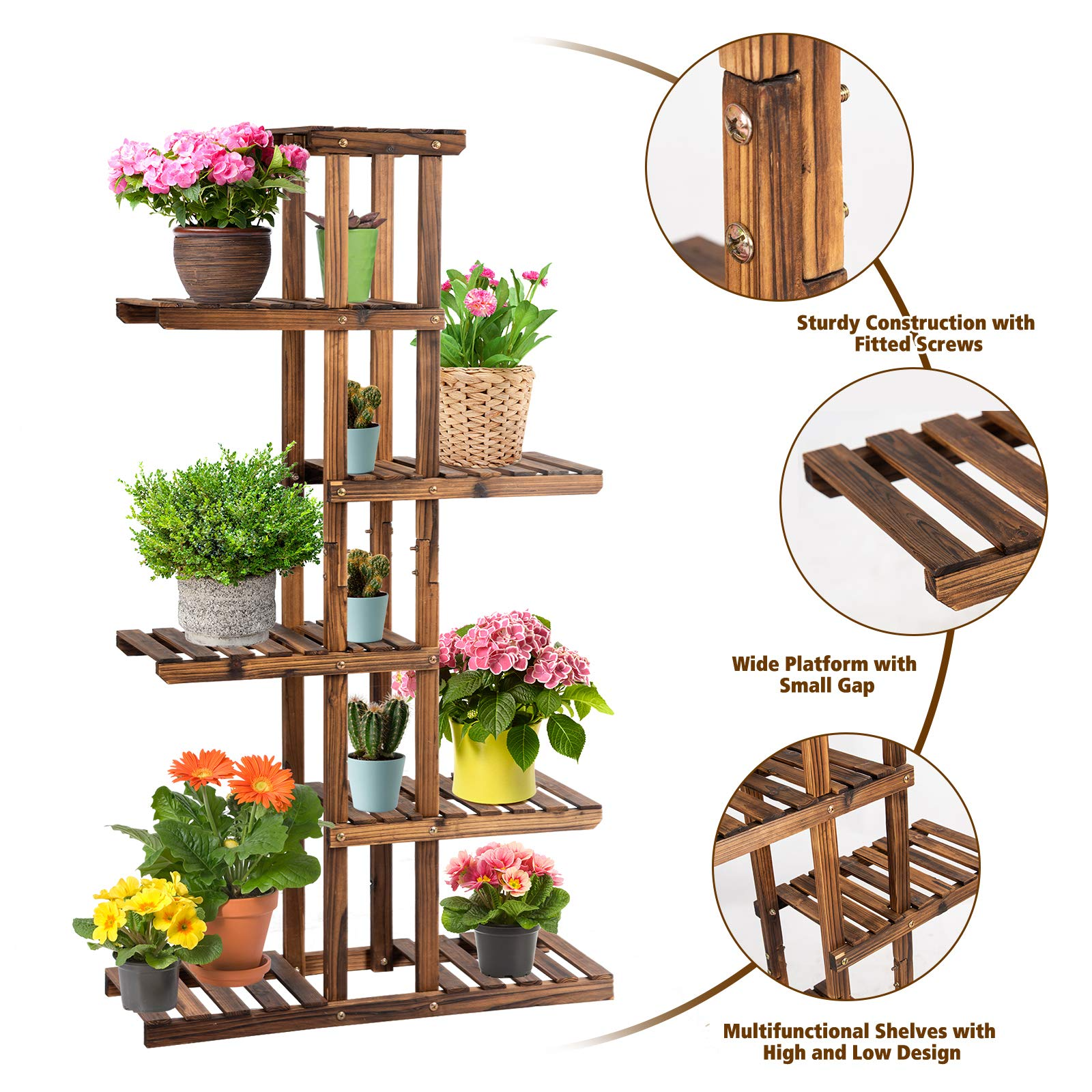Giantex Flower Rack Wood Plant Stand 7 Wood Shelves 11 Pots 