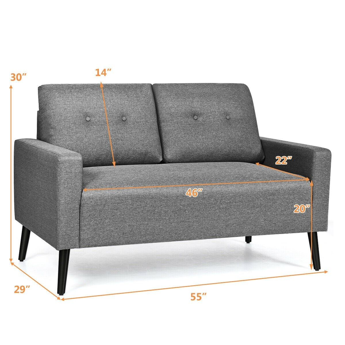 Giantex Modern Loveseat Sofa, 55" Upholstered Sofa Couch w/ Soft Cushion, Rubber Wooden Legs (Gray) 