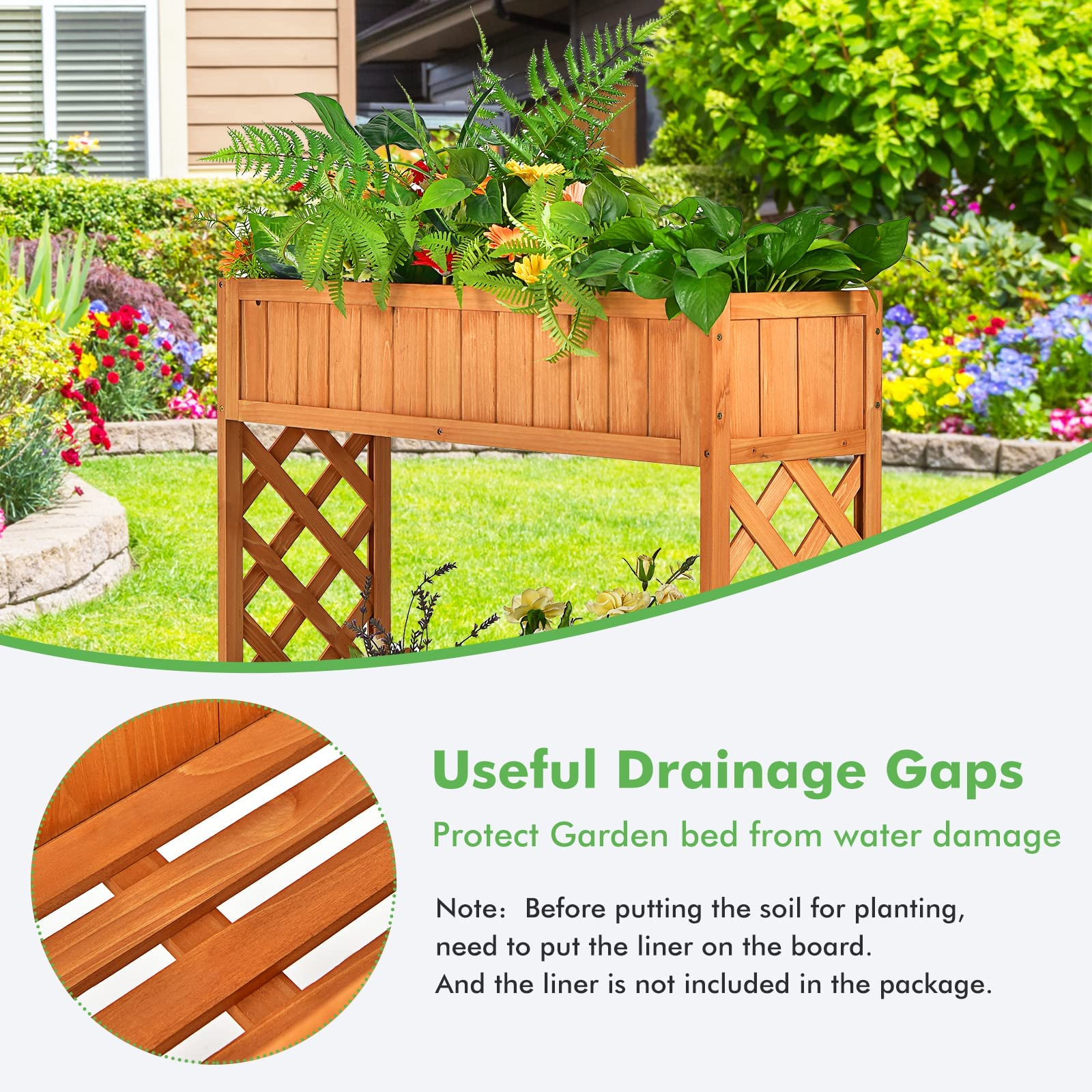 2-Tier Wood Potted Plant Rack with Fence 