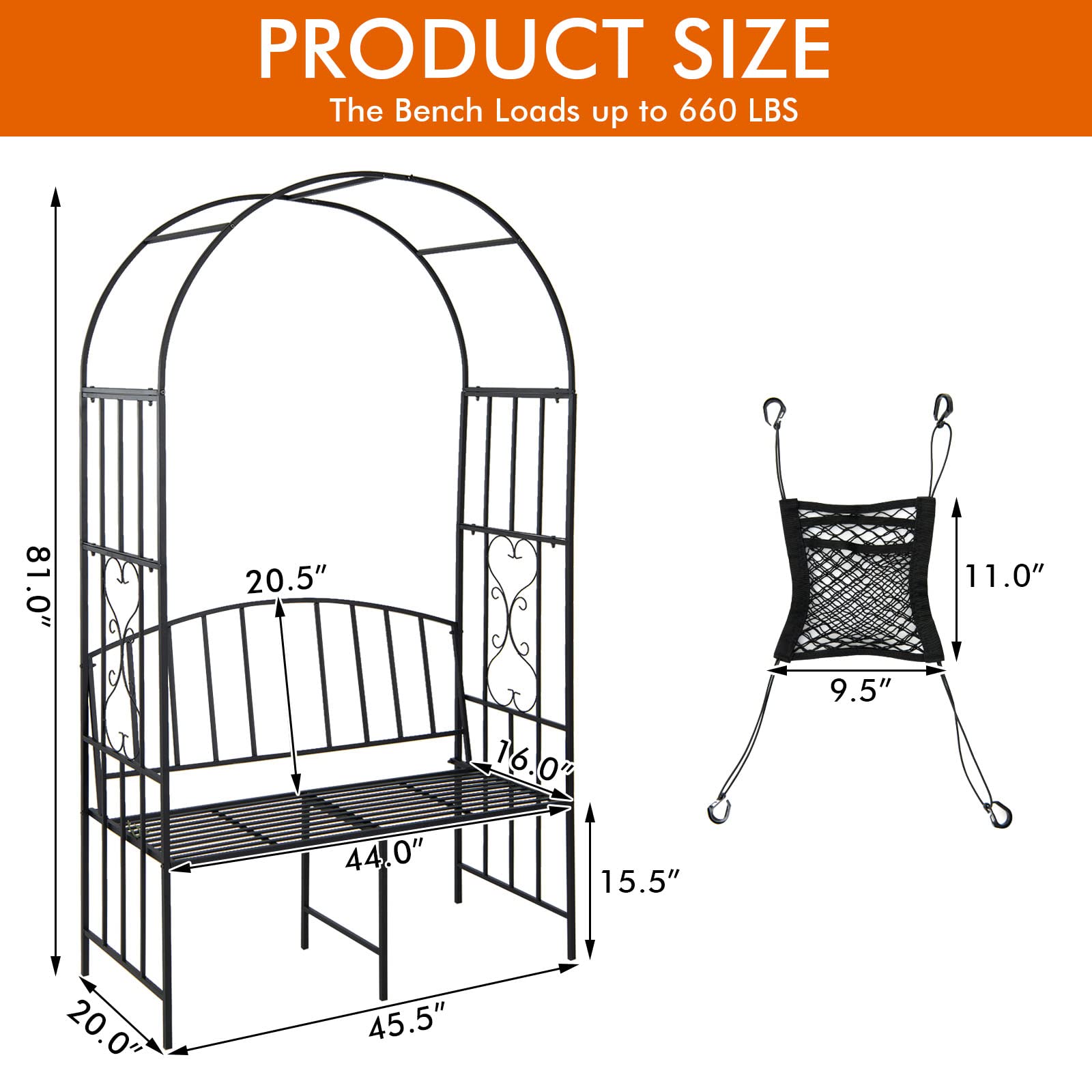 Giantex 81in Metal Garden Arch with Bench, Outdoor Garden Arbor Archway Trellis for Climbing Plants Vines 