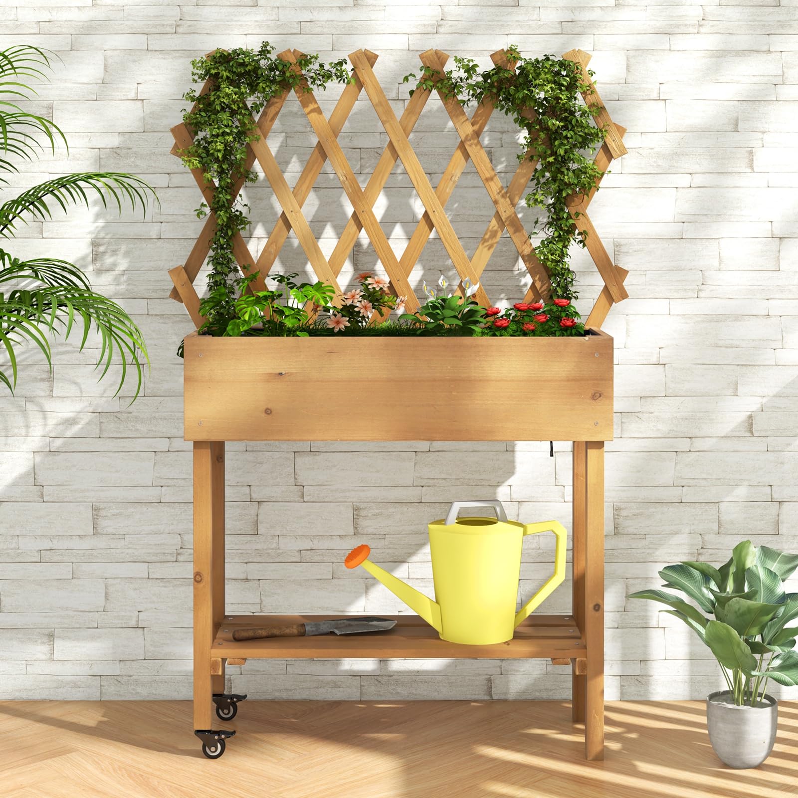 Giantex Raised Garden Bed on Wheels, Rolling Planter Boxes with Trelli 