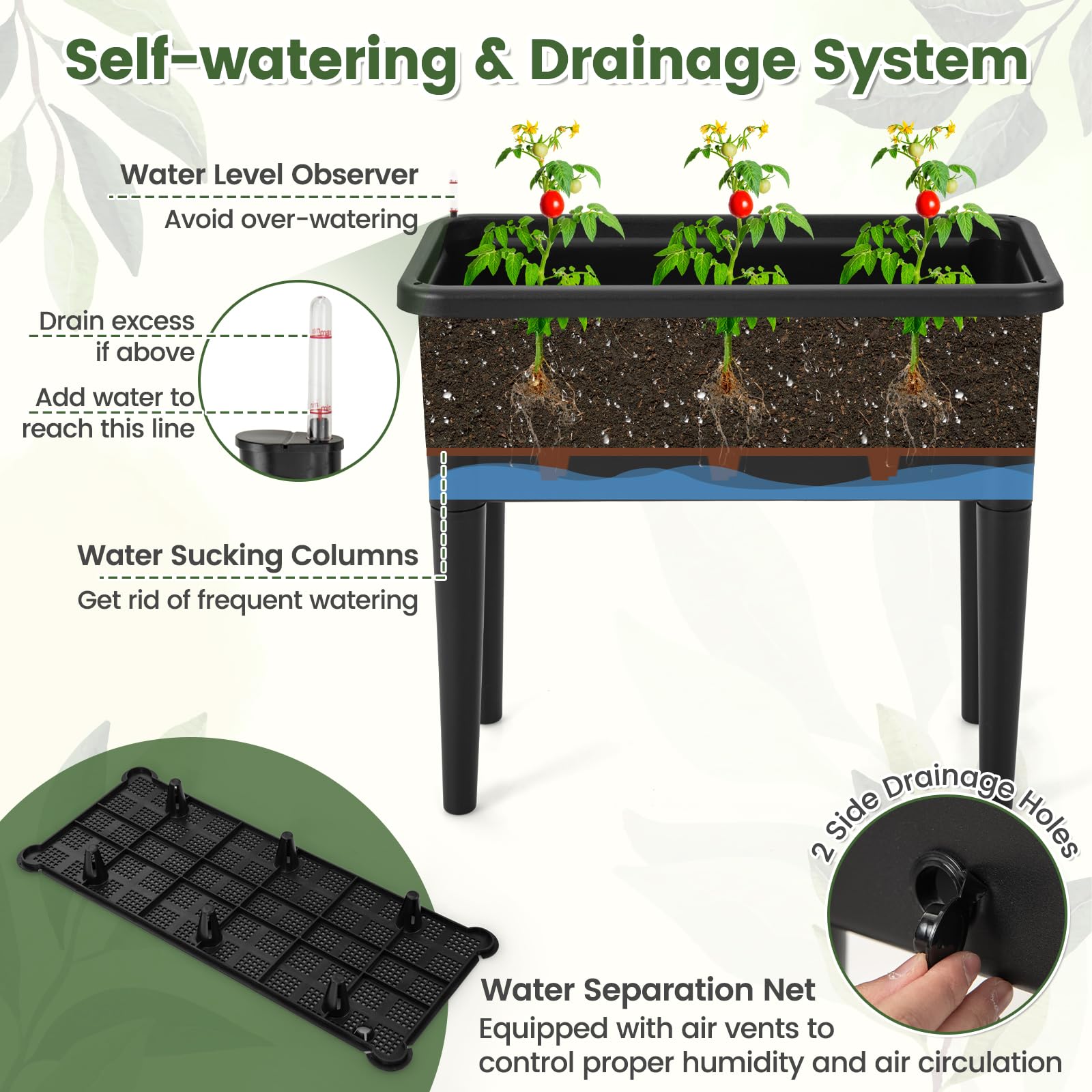 Giantex Raised Garden Bed with Climbing Trellis, Self-Watering Elevated Planter 