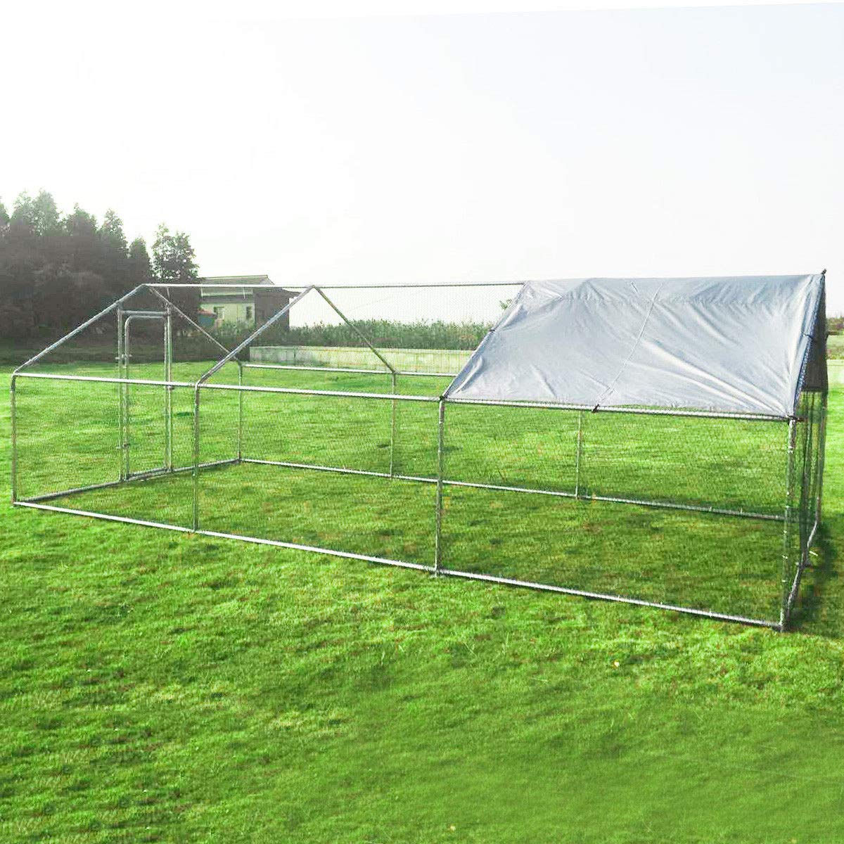 Large Metal Chicken Run w/ Anti-Ultraviolet Cover for Outdoor 