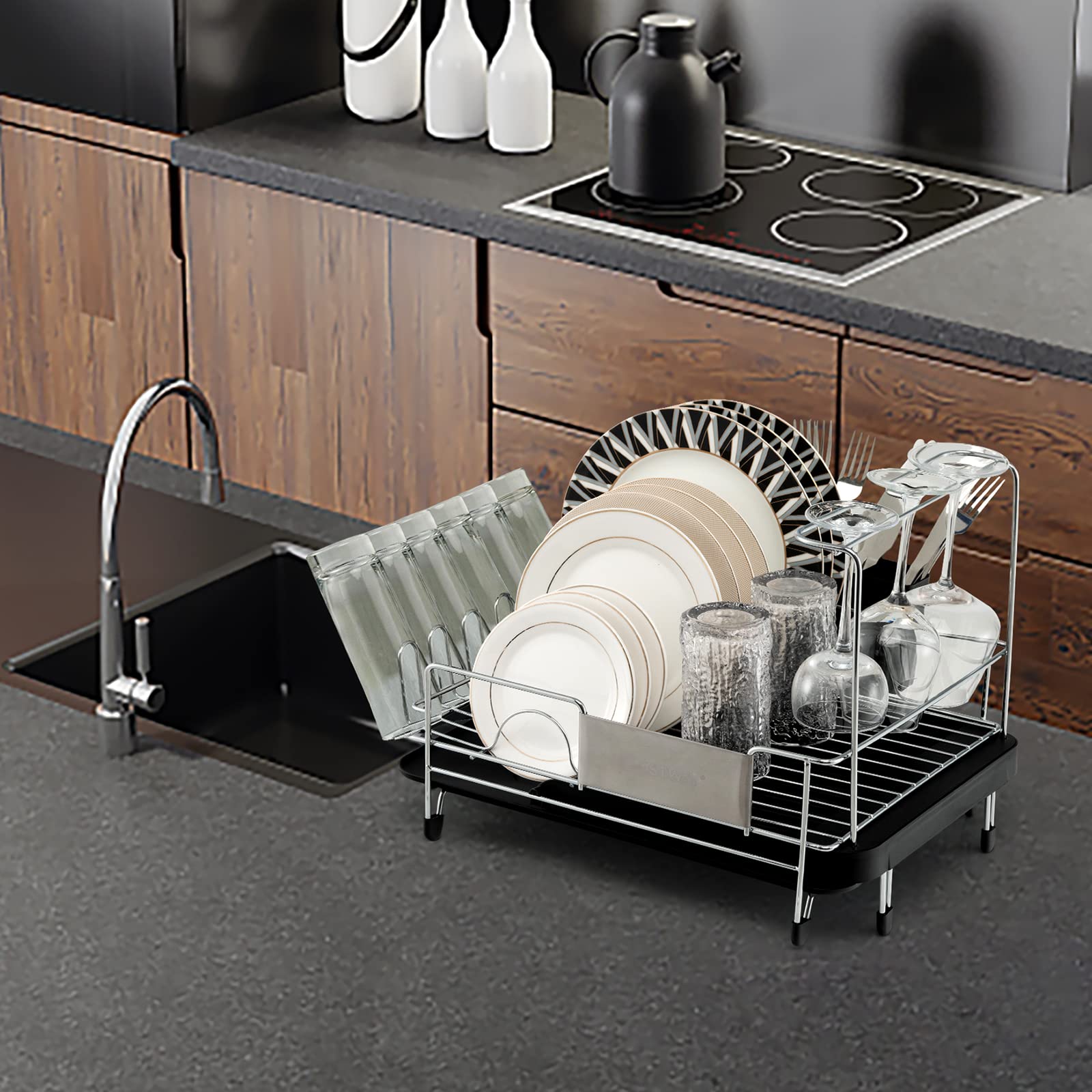 Giantex Stainless Steel Dish Rack, Expandable Dish Drainer Rack with Cutlery Cup Glass Holder 