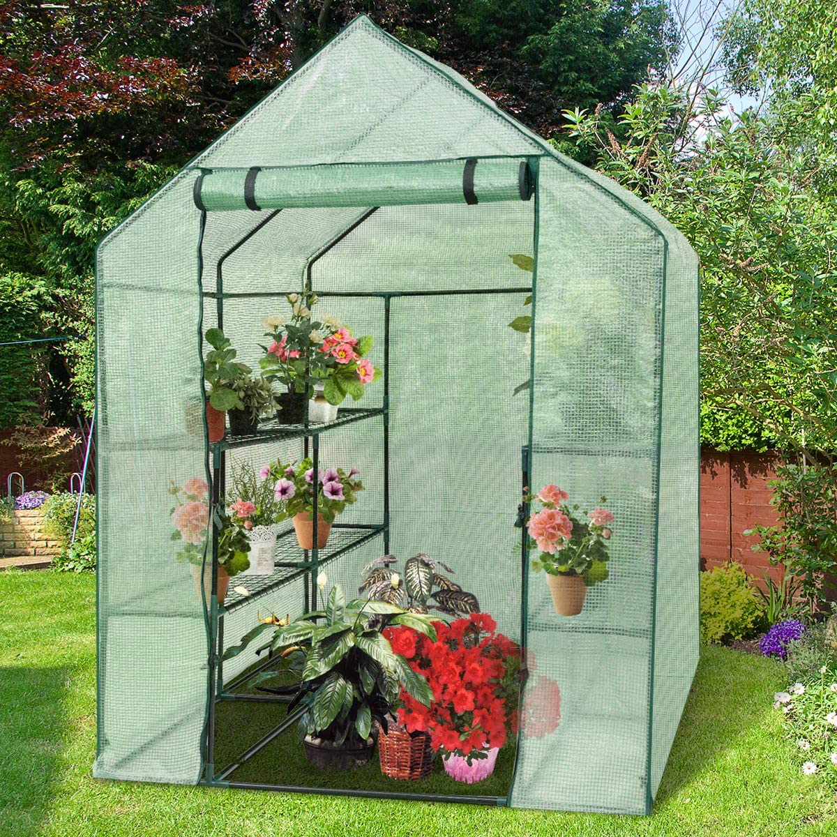 Outdoor Portable Greenhouse Mini Walk in 3 Tiers 8 Shelves Stands 