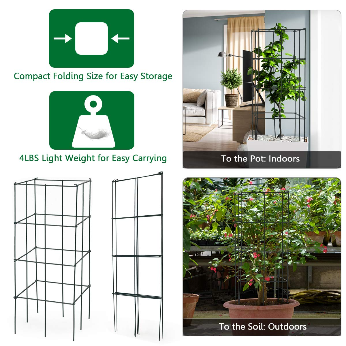 Giantex Pack of 4 Plant Cage Support, Tomato Stakes and Cages (16''Lx 16''Wx 39''H (4 Pieces)) 