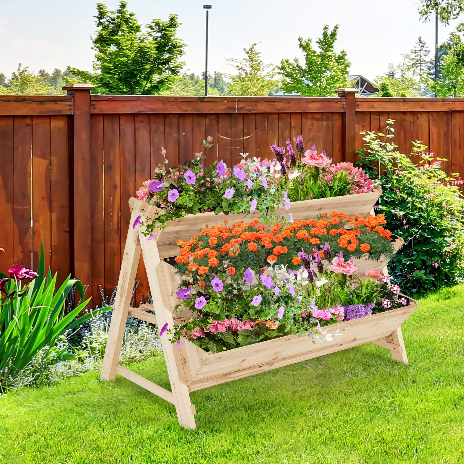 Giantex Raised Garden Bed, Vertical Planter with Storage Shelf (Natural) 