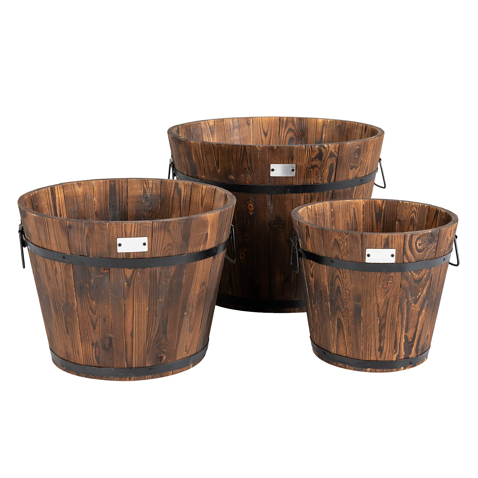 3 Pieces Wood Bucket Raised Beds for Plants Herbs Veggies 