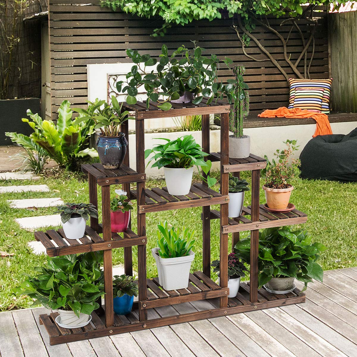 Giantex Flower Rack Wood Plant Stand Wood Shelves Bonsai Display Shelf 