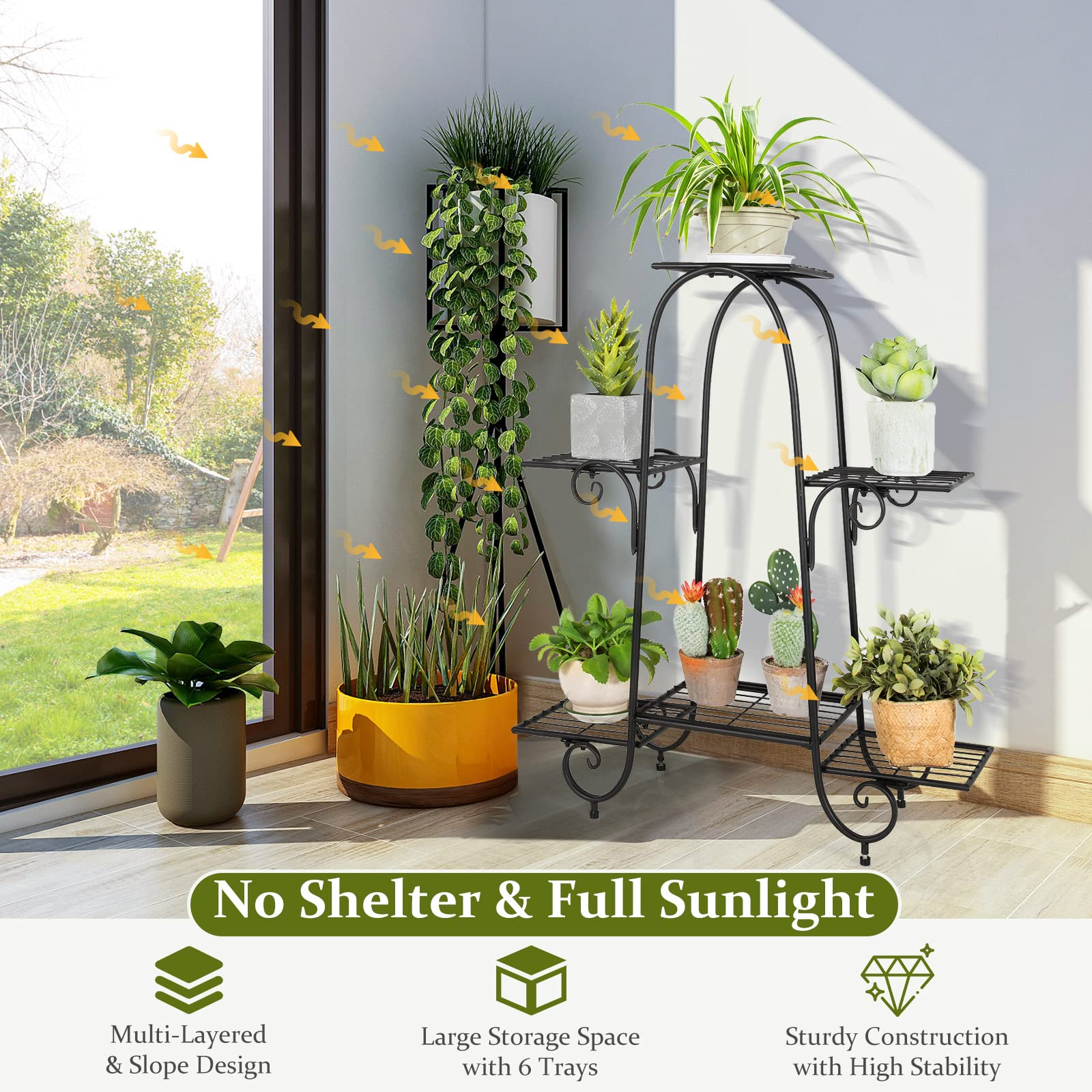 6 Tiers Metal Plant Stand Flower Pots Holder 