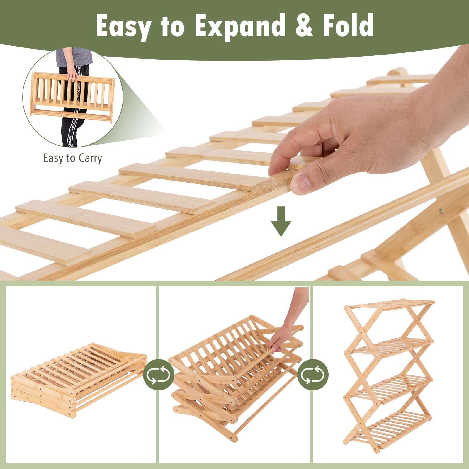 Giantex Bamboo Plant Stand Indoor, 4-Tier Folding Planter Shelf, Foldable Display Rack w/ Slatted Shelves, No Assembly 