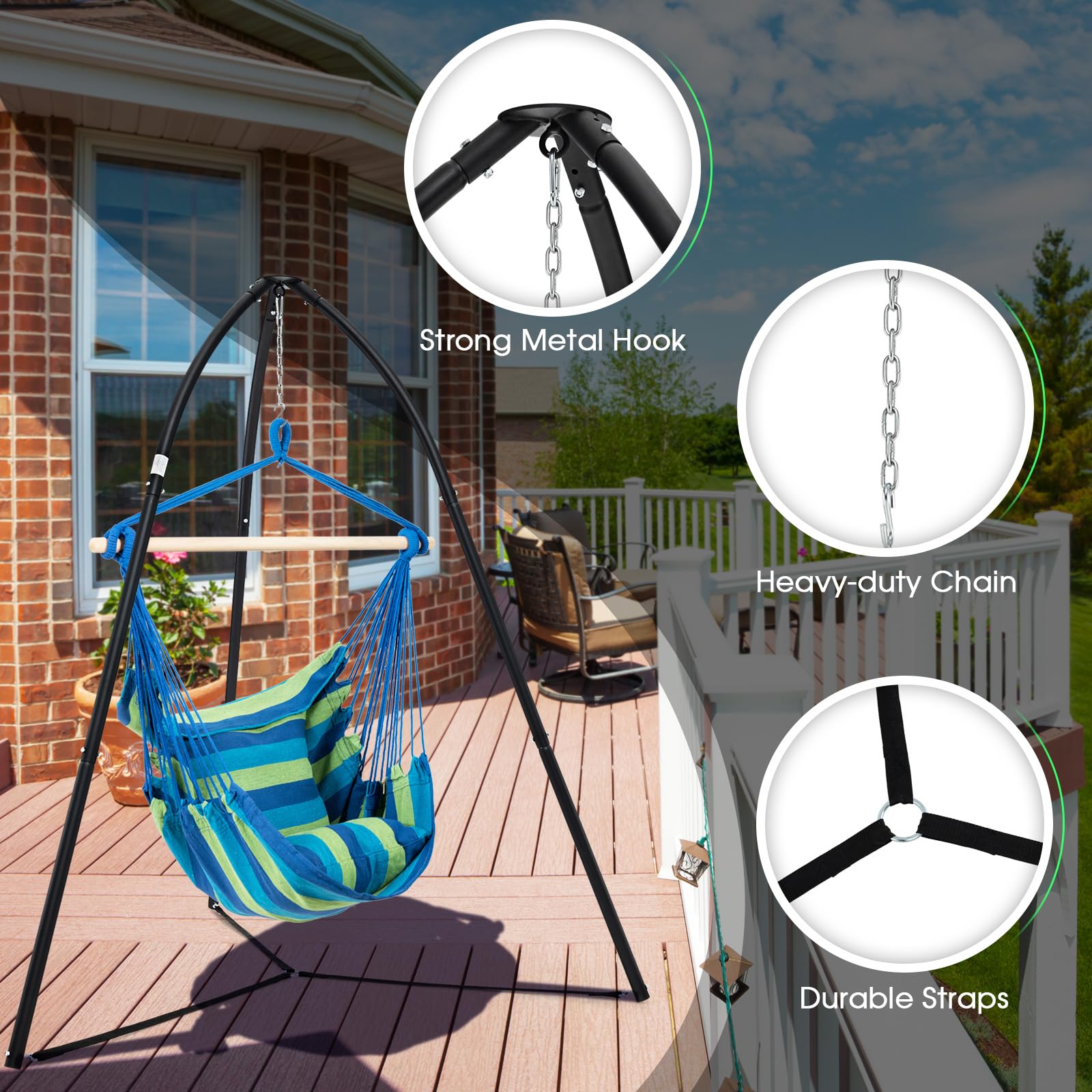 Giantex Metal Hammock Stand for Outside - Tripod Hanging Chair Stand Only, 78” x 86” Indoor Outdoor Swing Stand for Patio 
