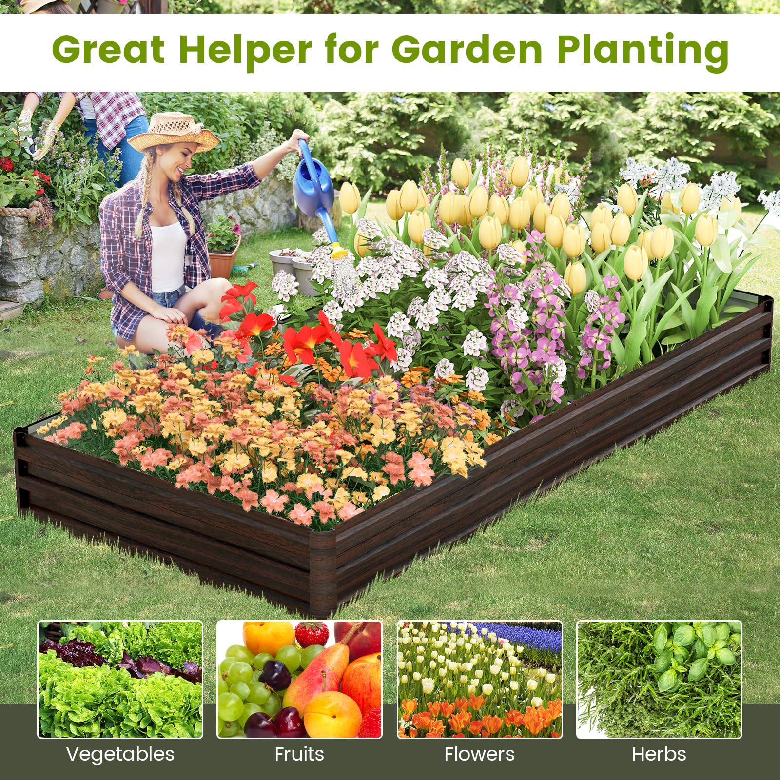 Giantex 8x4x1ft Metal Raised Garden Bed, Planter Box with Protective Edges 
