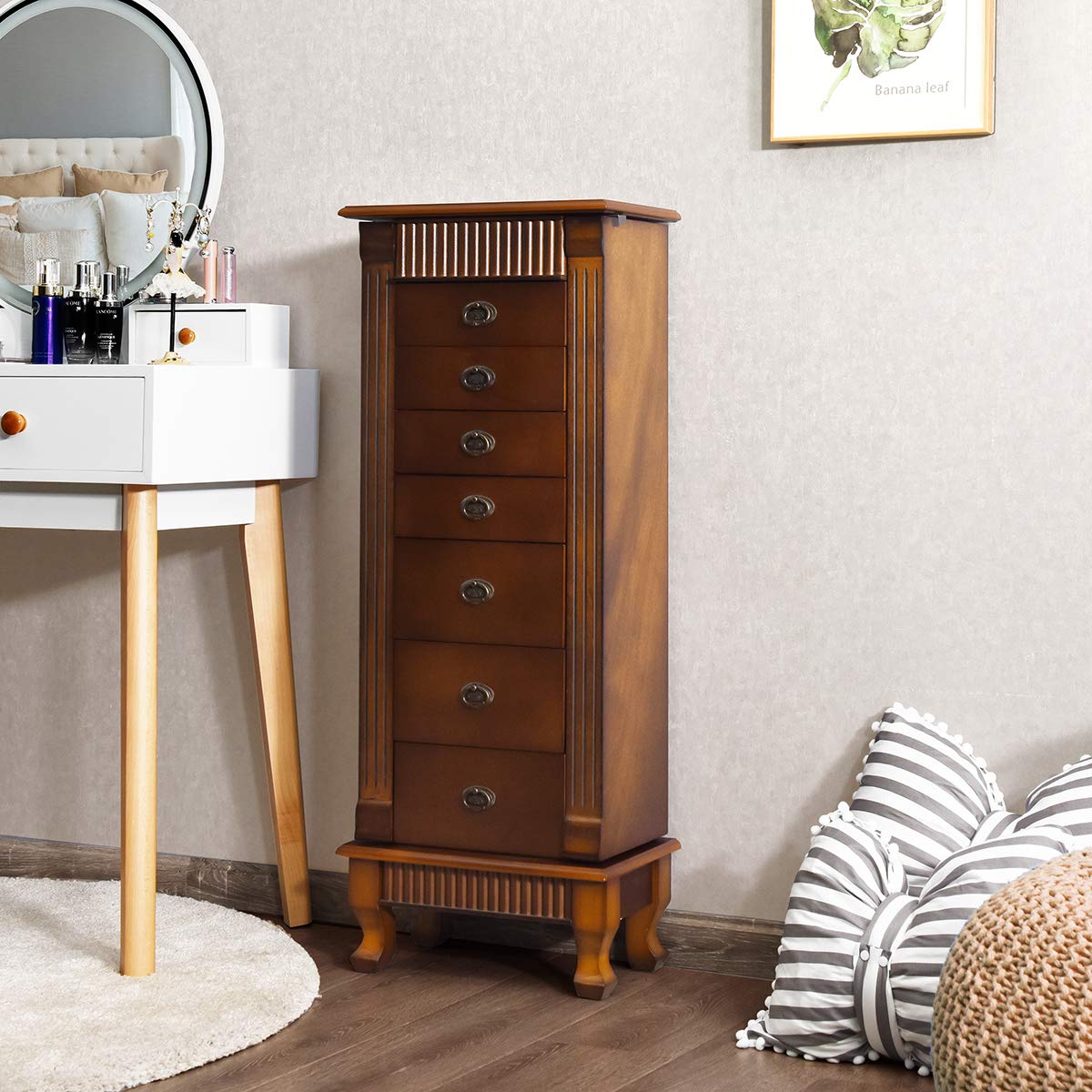 Standing Jewelry Armoire Cabinet Storage Chest