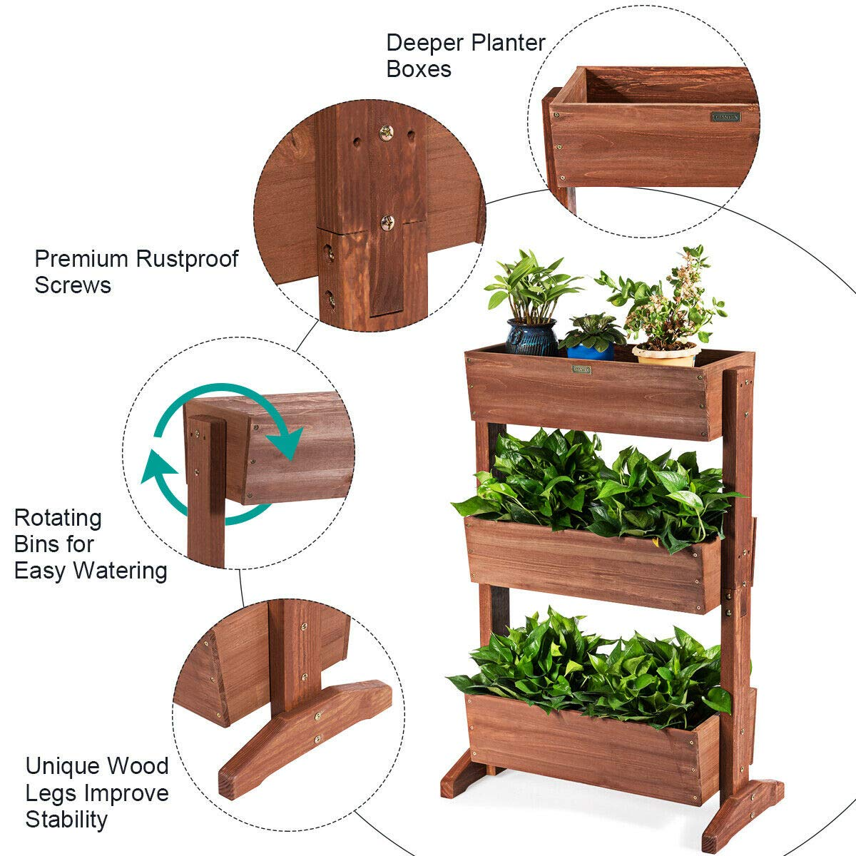 Giantex Classification Storage Box Shelf for Indoor Outdoor Flower Stand (Nut-brown) 