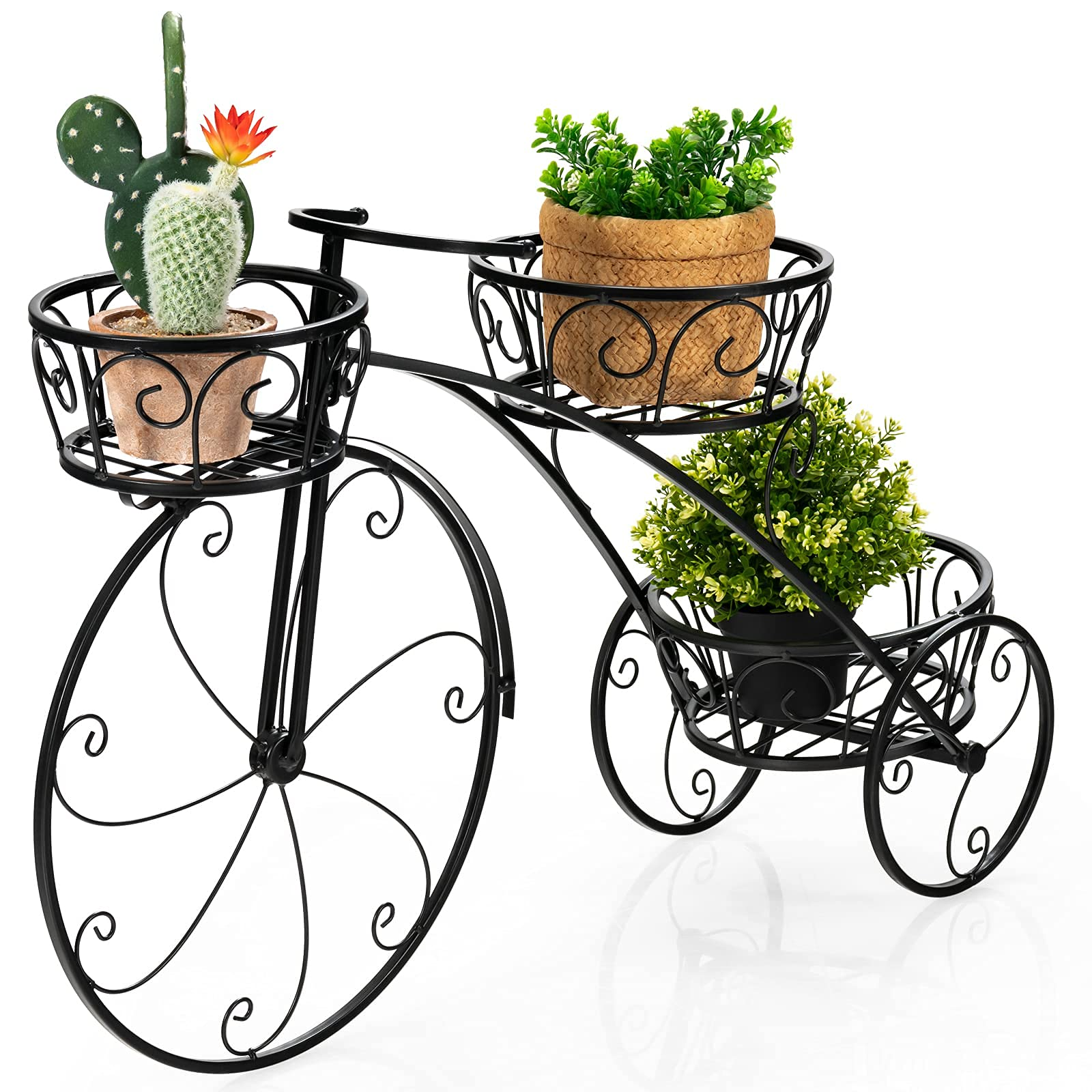 Giantex Tricycle Plant Stand Flower Pot Cart Holder with 3 Decorative Wheels 