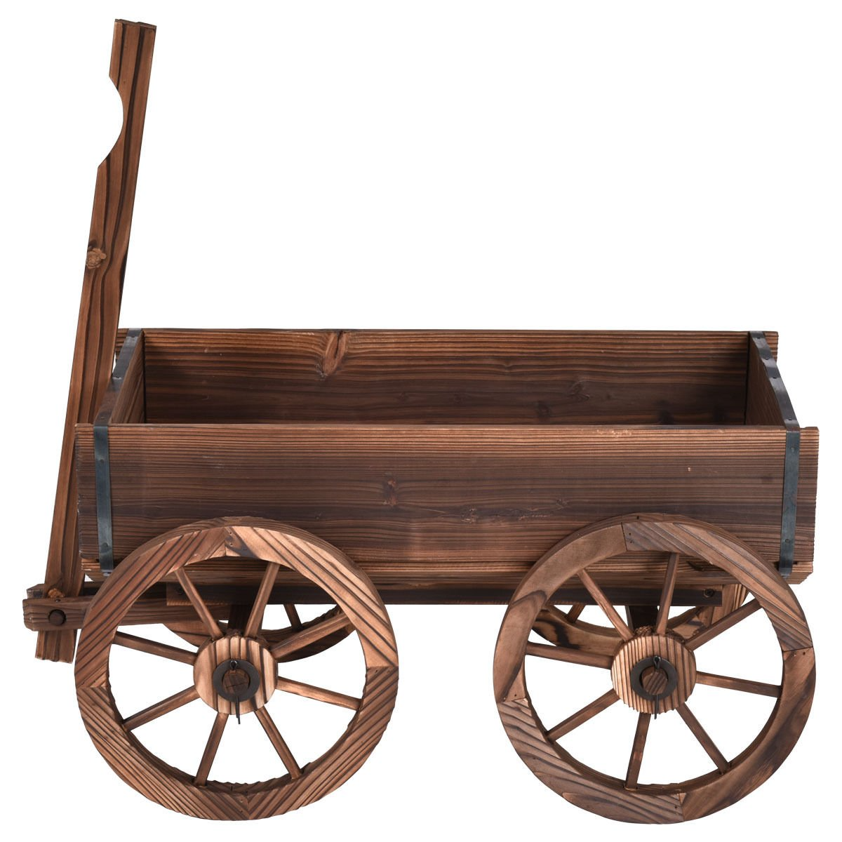 Giantex Wood Wagon Flower Planter Pot Stand W/Wheels Home Garden Outdoor Decor 