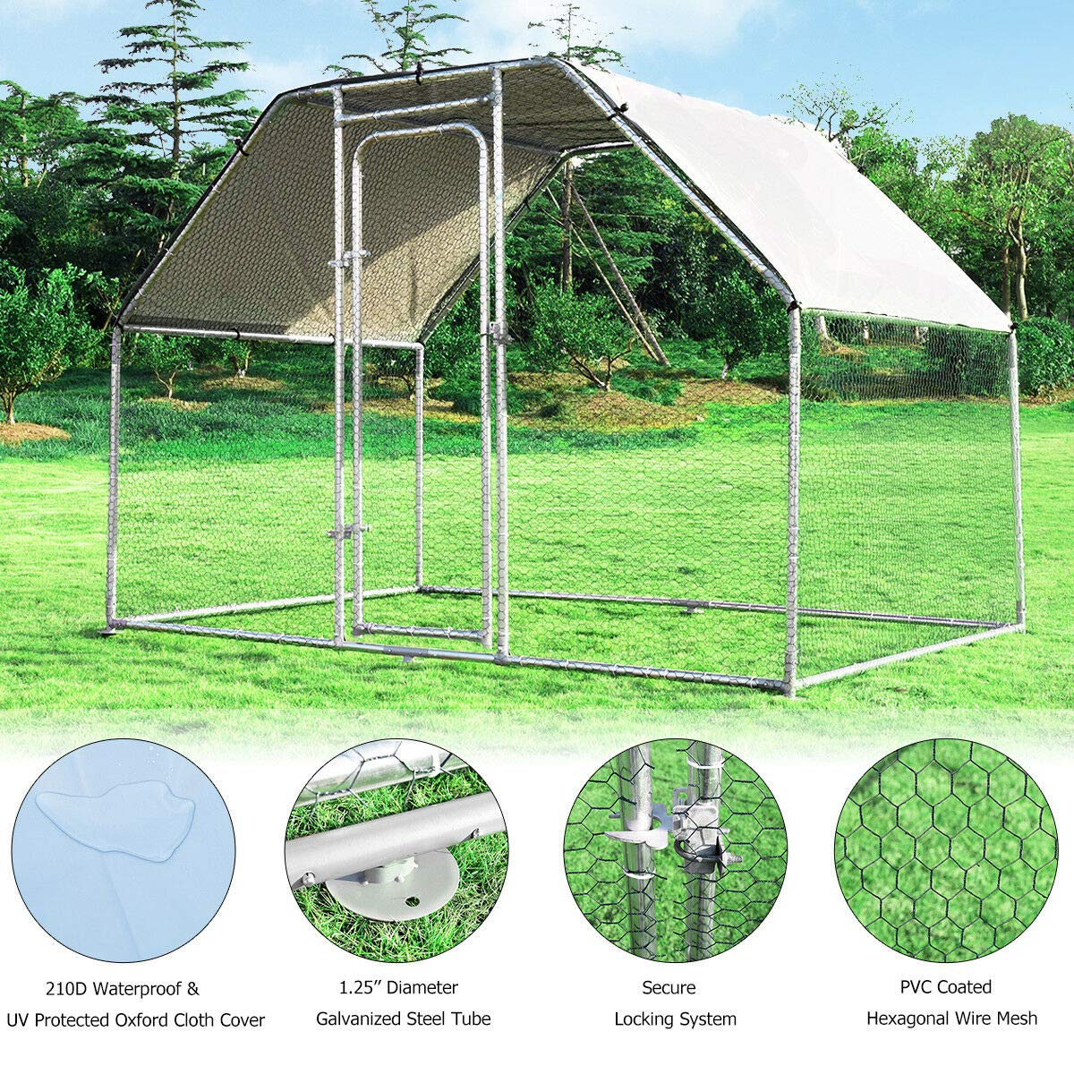 Giantex Large Metal Chicken Coop Walk-in Chicken Coops Hen Run House Shade Cage 