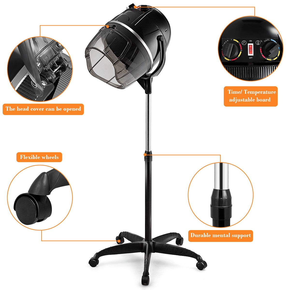 Giantex Adjustable Hood Floor Hair Bonnet DRYER Stand Up Rolling Base Salon Wheels 
