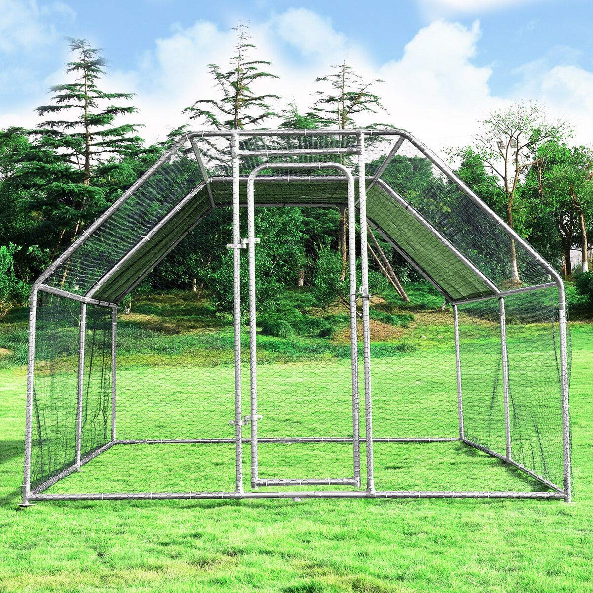 Large Metal Chicken Coop Walk-in Chicken Coops Hen Run House Shade Cage with Waterproof and Anti-Ultraviolet Cover for Outdoor Backyard 