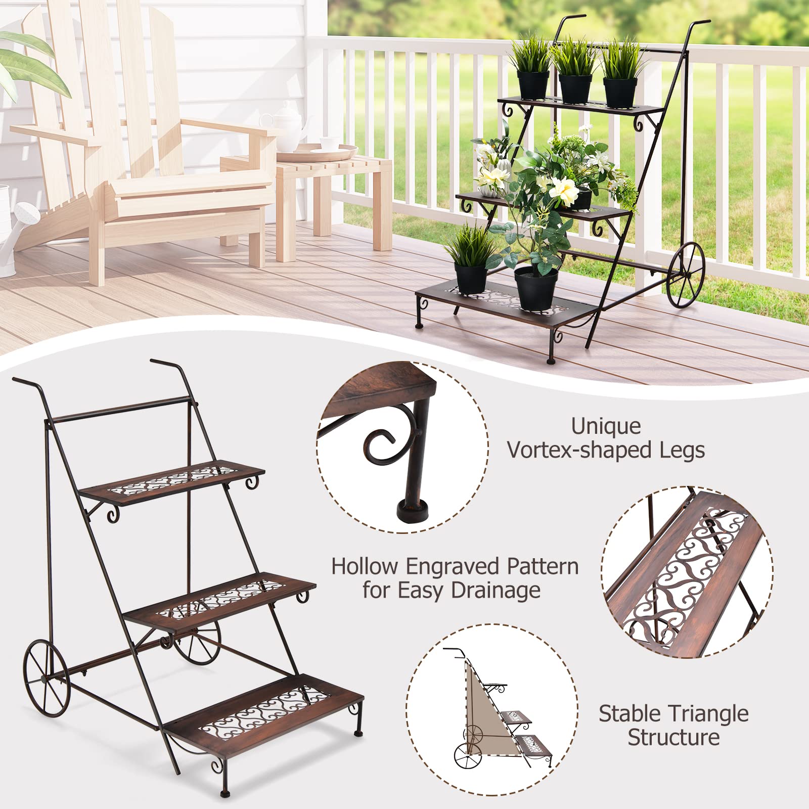 Giantex 3-Tier Metal Flower Cart 