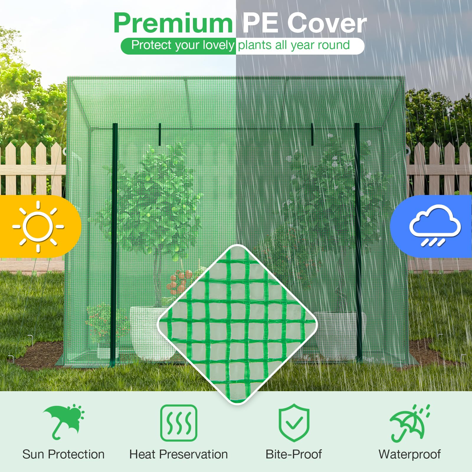 Giantex Walk-in Greenhouse, 4 Ground Stakes & Ropes, Outdoor Portable Mini Greenhouse w/ PE Cover 