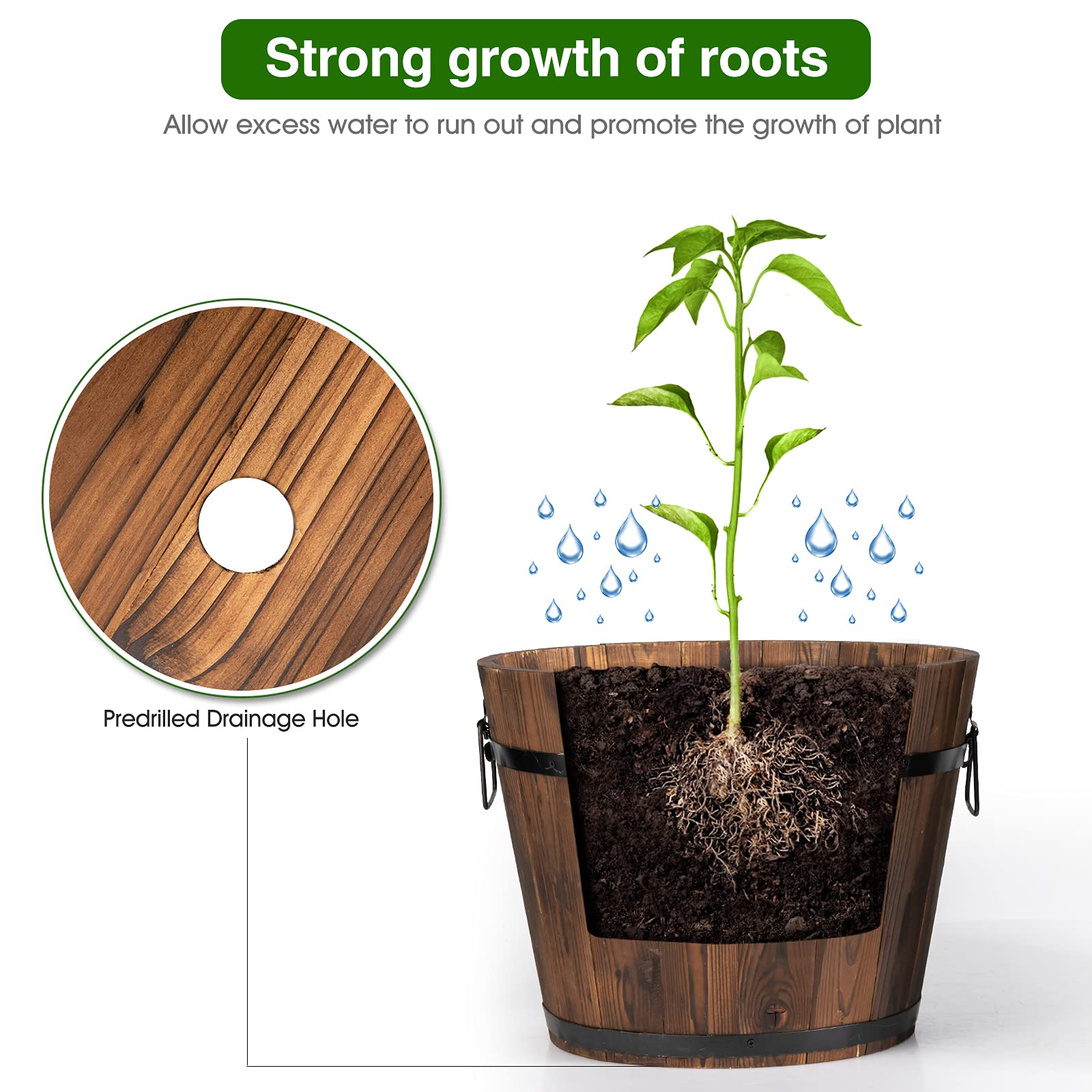 3 Pieces Wood Bucket Raised Beds for Plants Herbs Veggies 