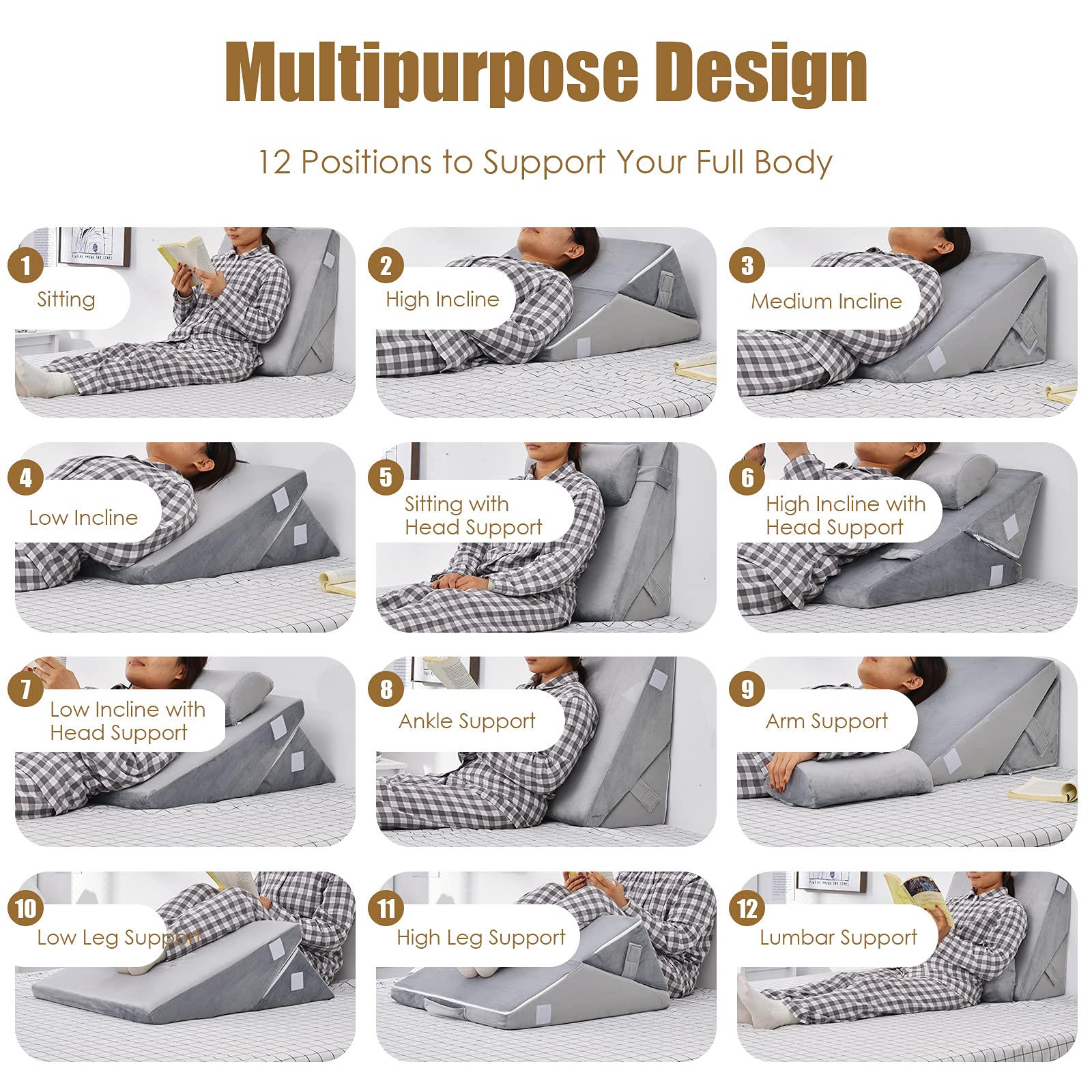 Giantex Wedge Pillow, Memory Foam Incline Pillows with Head Support 