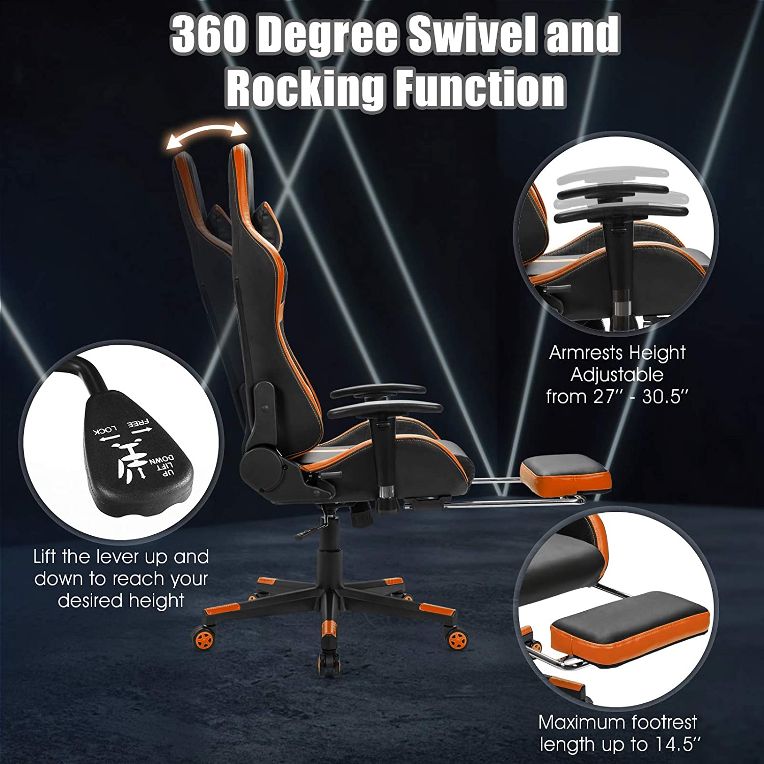 Computer Gaming Chair, Adjustable Massage Gaming Chair 