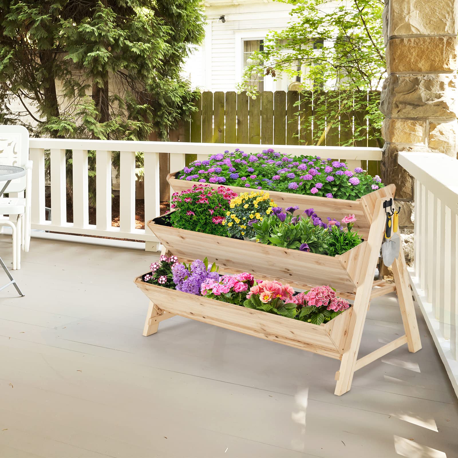 Giantex Raised Garden Bed, Vertical Planter with Storage Shelf (Natural) 