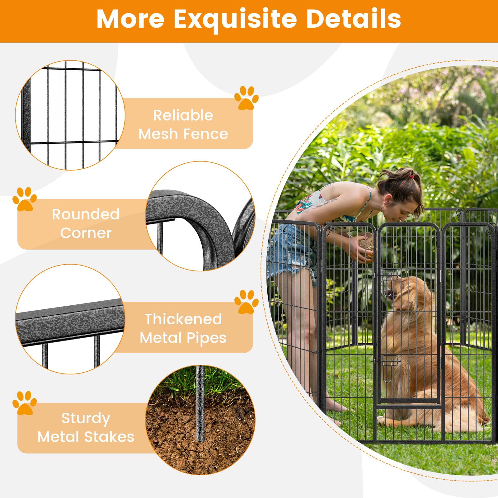 Giantex Dog Playpen Outdoor 40" H - 8/16 Panels Metal Pet Fence for Large Dogs, Heavy Duty Dog Pen Exercise Fence with Door 