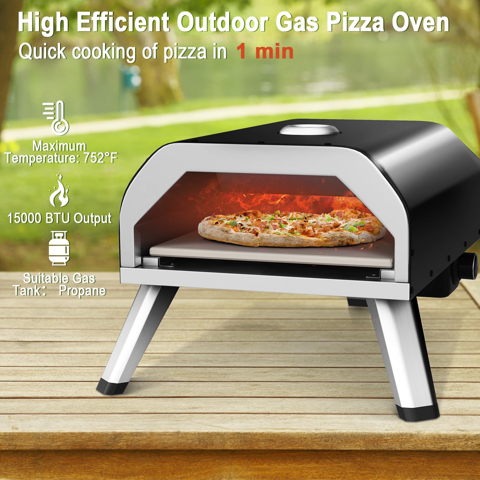 Giantex Gas Pizza Oven, 15,000 BTUs Outdoor Propane Pizza Maker with 12 inch Pizza Stone 