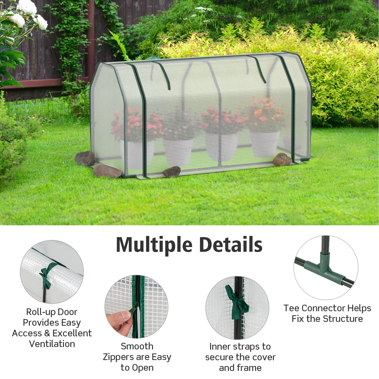 Giantex Mini Portable Greenhouse - for Raised Garden Bed, 47.5”x 21.5”x 24” Green House with PE Cover Zipper Door 