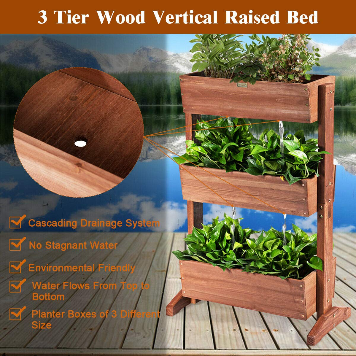 Giantex Classification Storage Box Shelf for Indoor Outdoor Flower Stand (Nut-brown) 