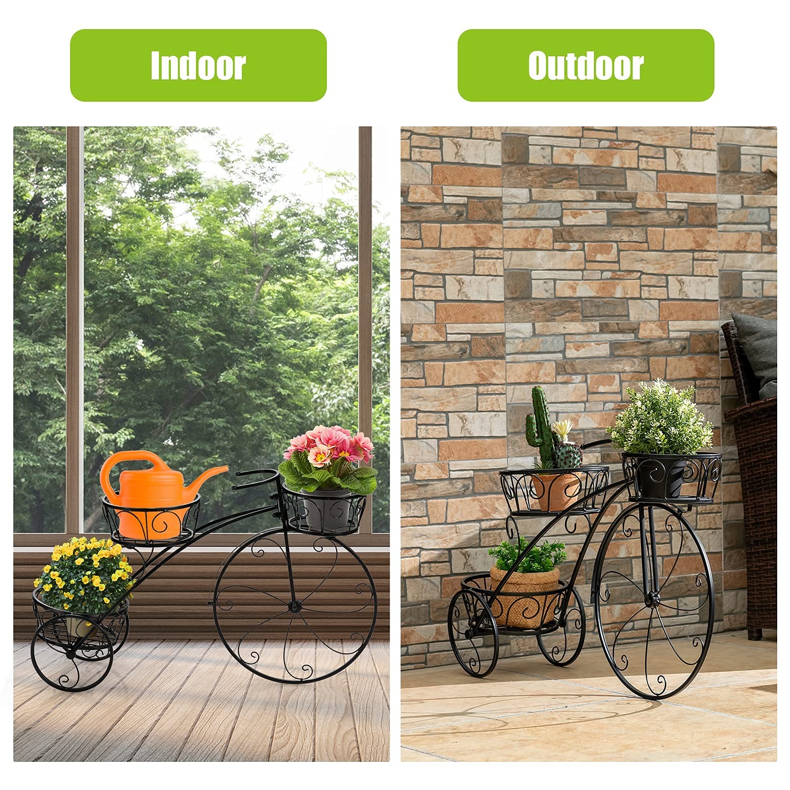 Giantex Tricycle Plant Stand Flower Pot Cart Holder with 3 Decorative Wheels 