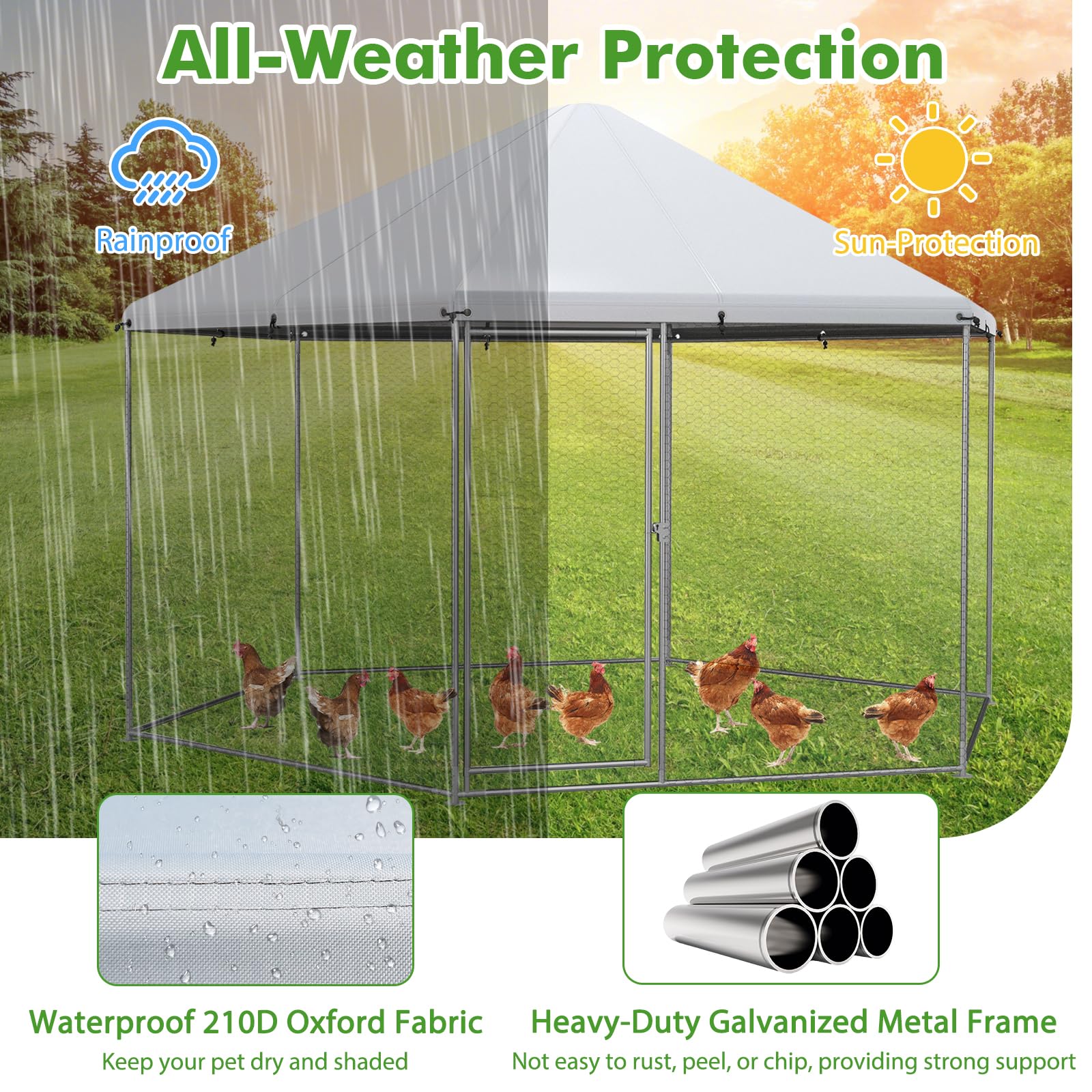 Giantex Large Metal Chicken Run - 13ft Hexagon Walk-in Chicken Coop 