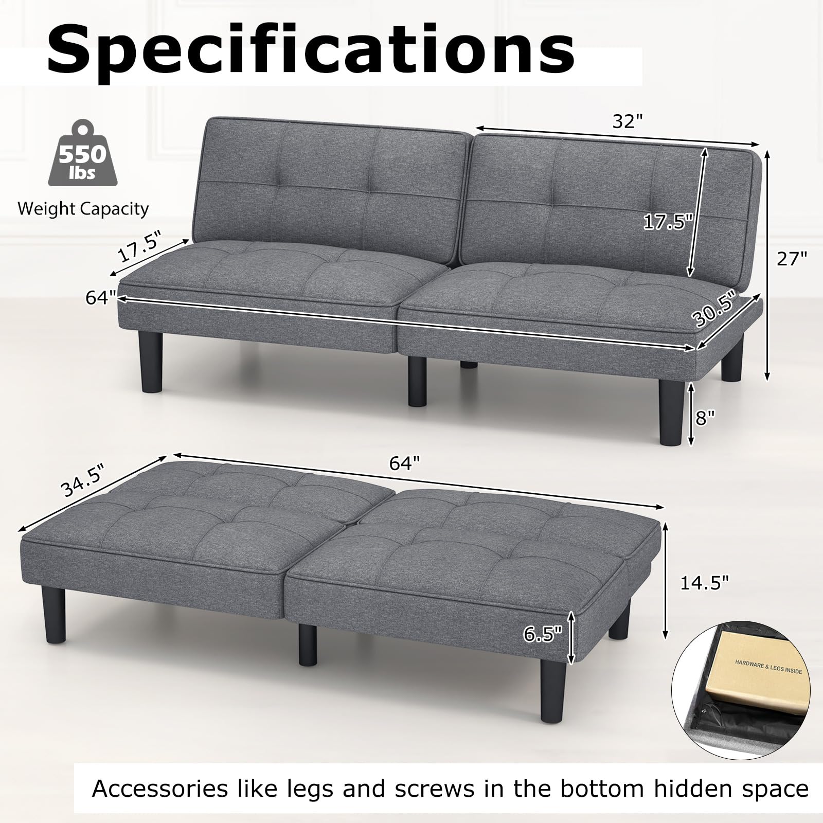 Giantex Convertible Futon Sofa Bed, Upholstered Folding Recliner 