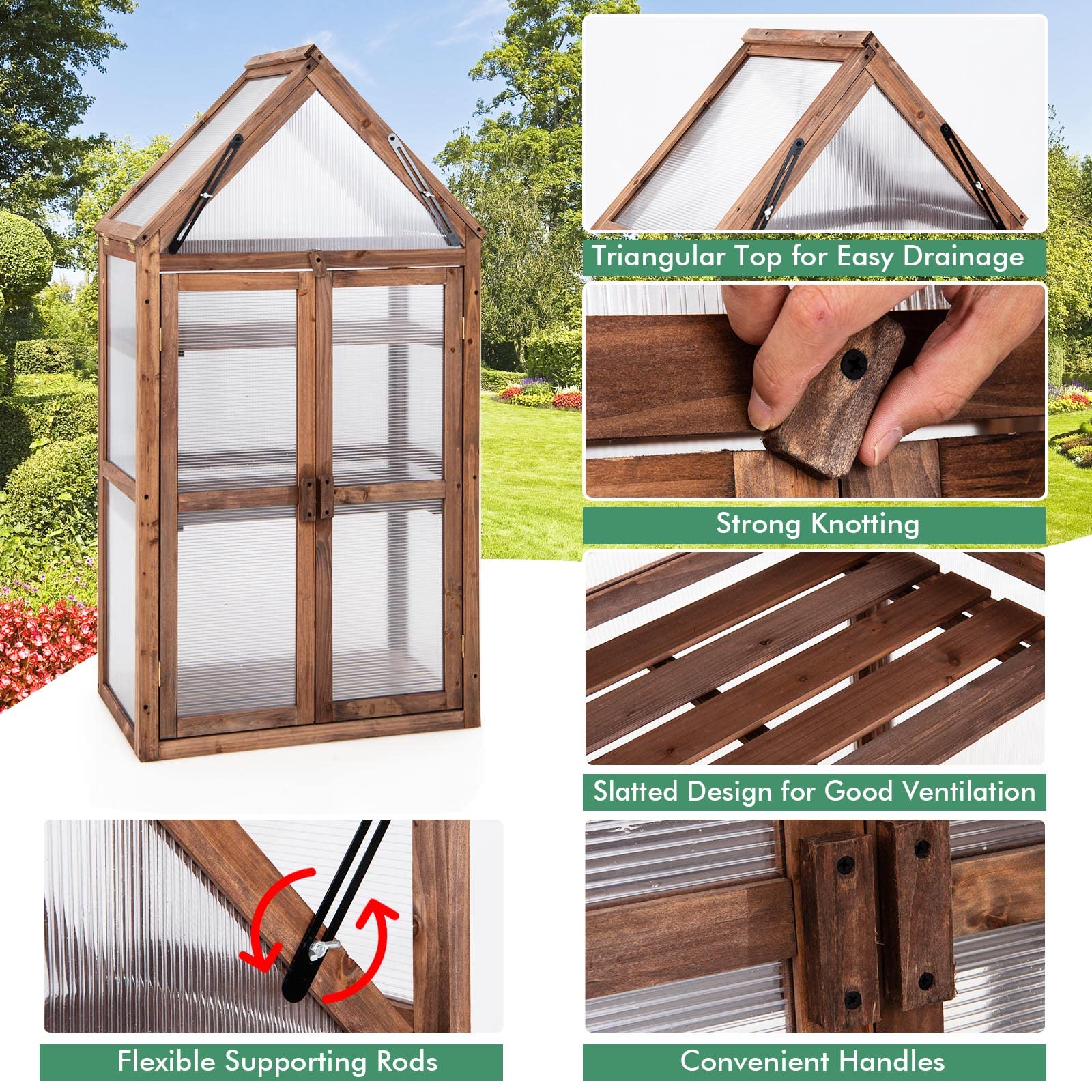 Giantex 3-Tier Garden Cold Frame, Portable Wooden Mini Greenhouse Storage Shelves 