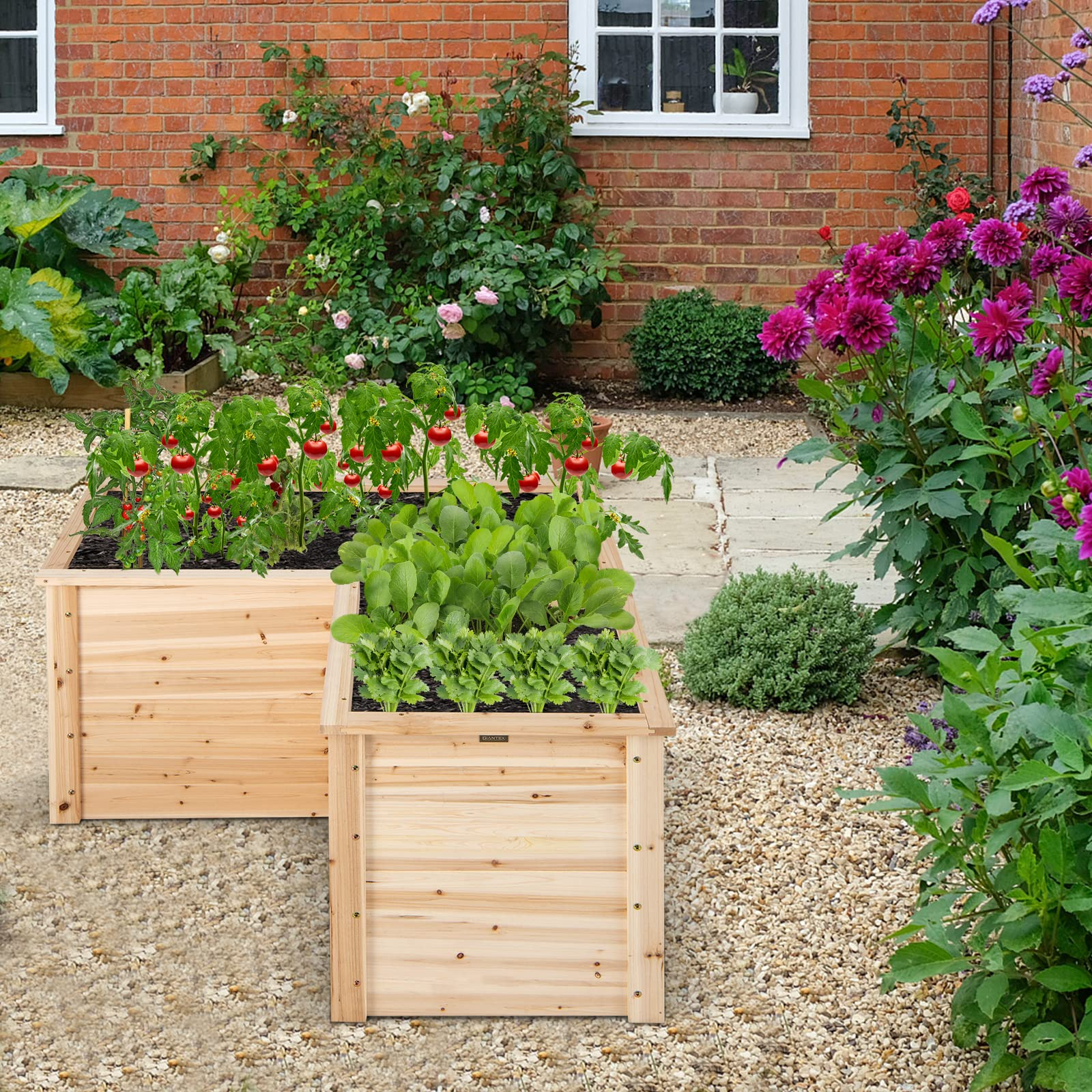 Giantex Raised Garden Bed, 47.5" x 47.5" x 24.5" Wooden Planter Box, Outdoor L-Shaped Deep Garden Bed for Sapling Flower Herb Vegetable Fruit 