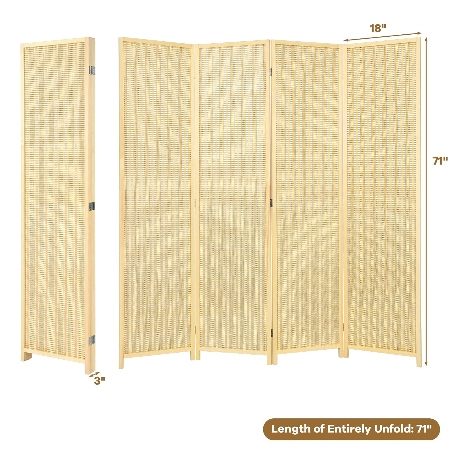 Giantex 4 Panel 6 Ft Tall Bamboo Room Divider, Folding Privacy Screen, Natural