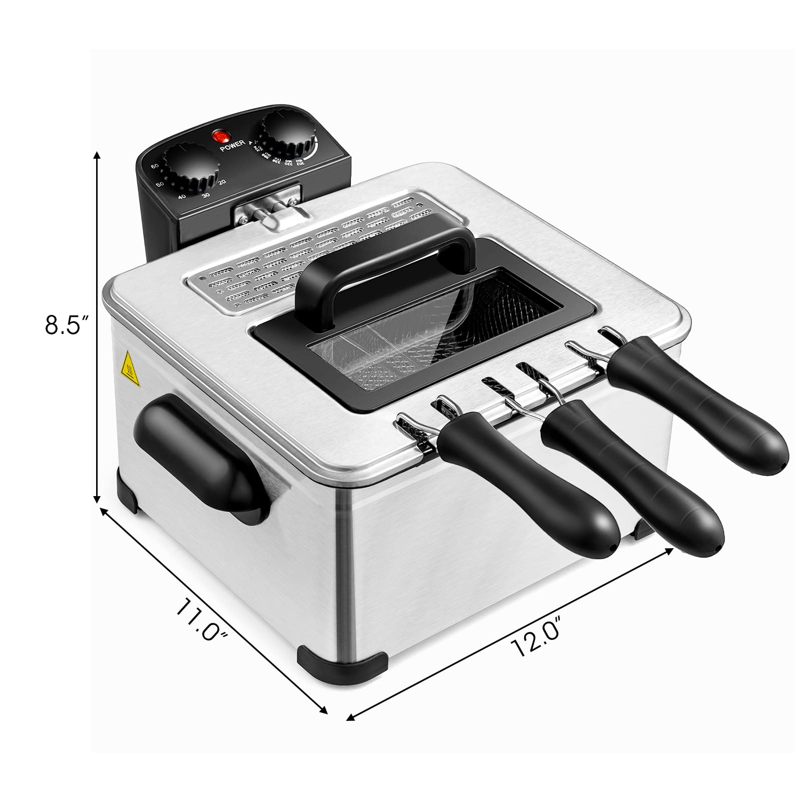 Giantex 1700W Electric Deep Fryer with 3 Baskets, 5.3QT/21-Cup Frier Cookers Home Fryer 