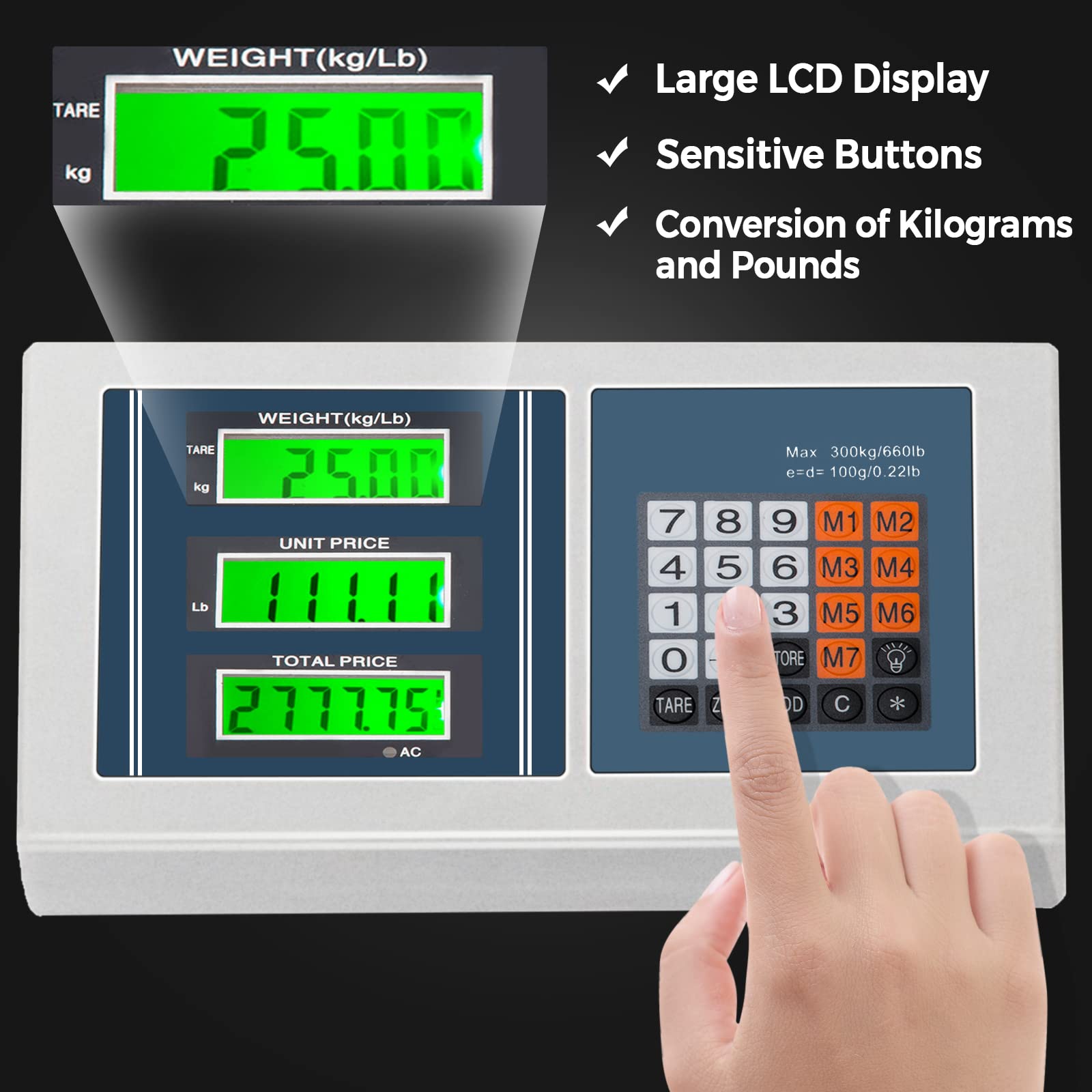 Giantex 660 LBS Weight Computing Platform Scale, with LB/KG Switchable, AC/DC Power Supply 
