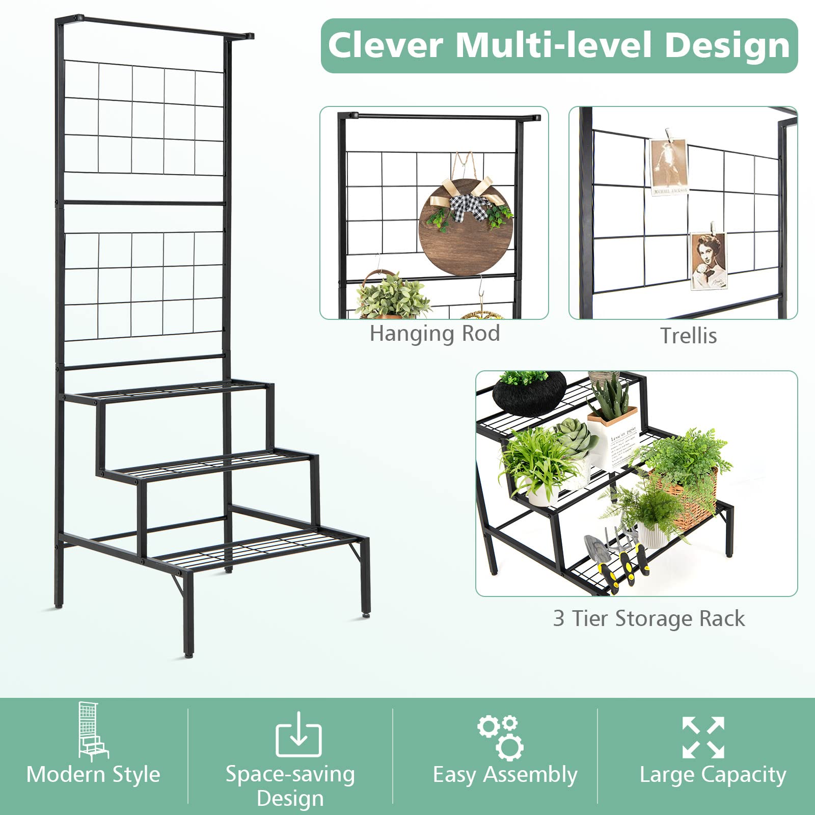 Giantex 3-Tier Hanging Plant Stand Indoor, Tall Ladder Plant Shelf 