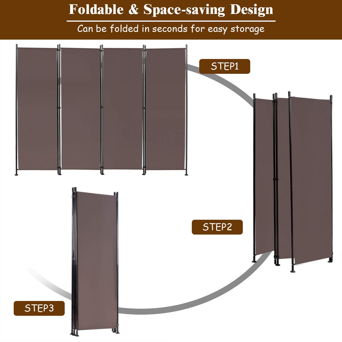 Giantex 4 Panel Room Divider, 5.6 Ft Folding Privacy Screen with Adjustable Foot Pads (Coffee)