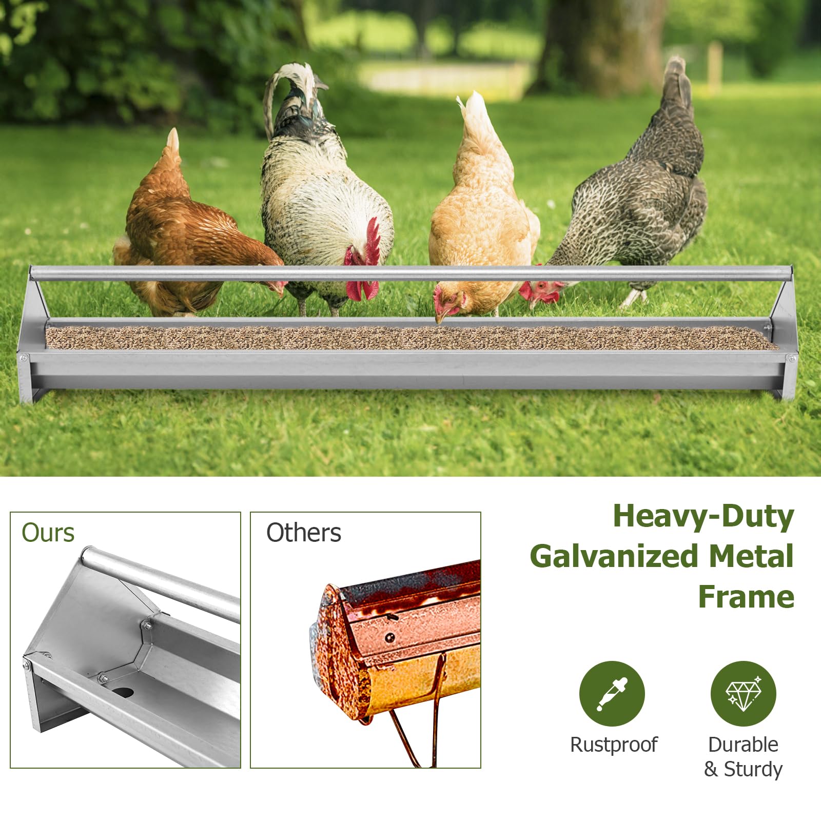 Giantex Chicken Feeding Trough 45" Long - Heavy Duty Galvanized Steel Chicken Feeder 