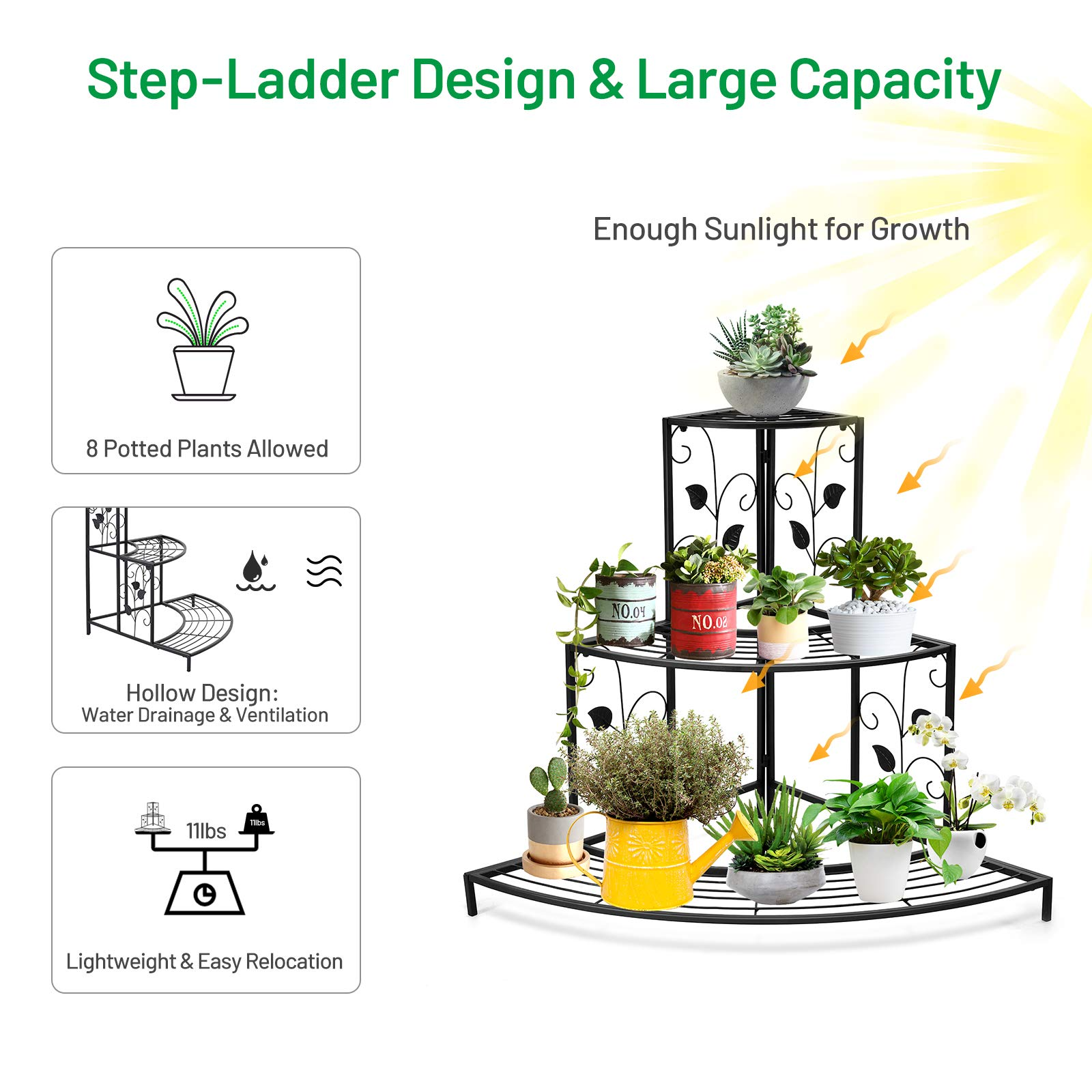 Giantex 3 Tiers Corner Shelf Metal Plant Stand 