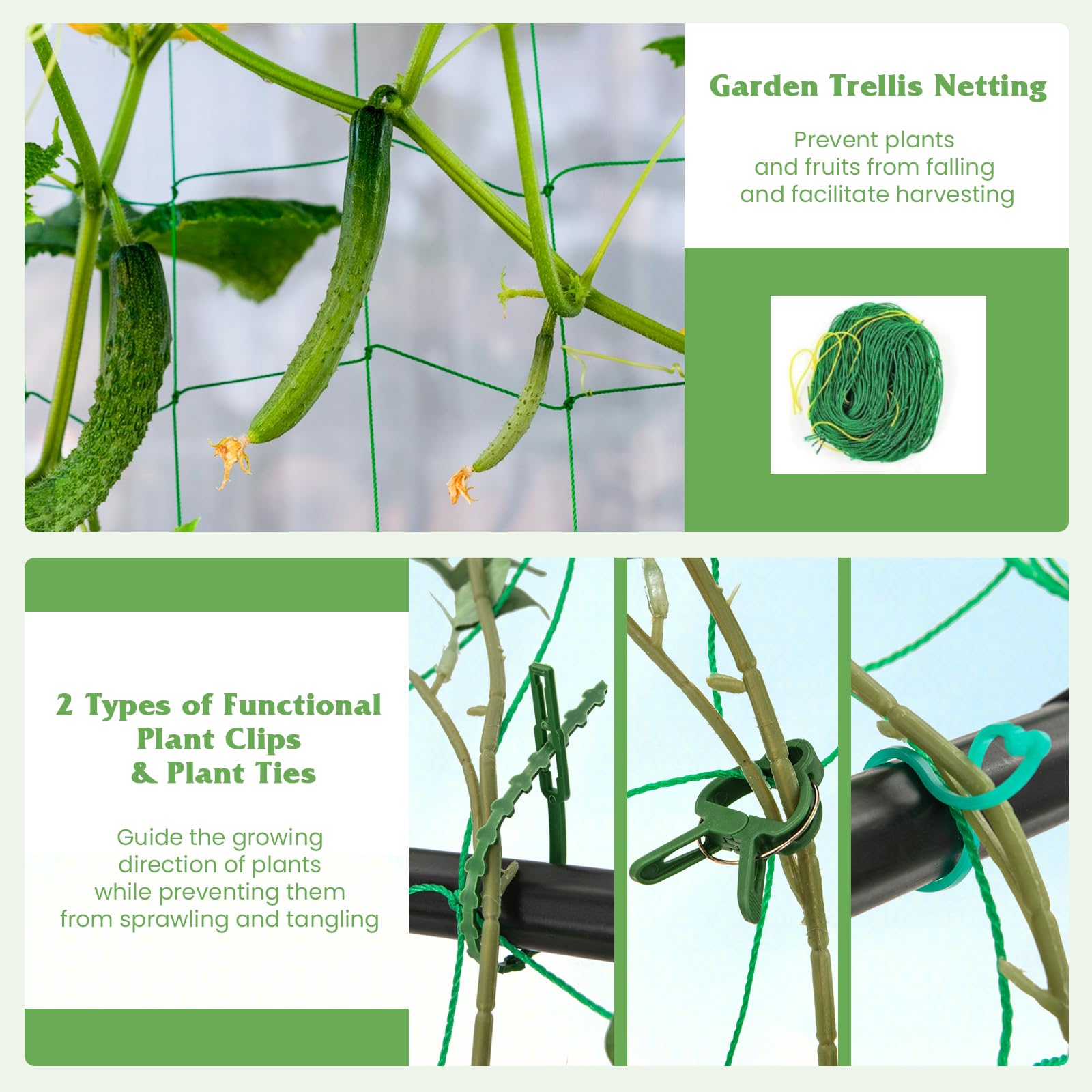 Giantex Set of 2 Raised Garden Bed w/Trellis & Plant Cage, Planter Box w/ 71” Cucumber Trellis 