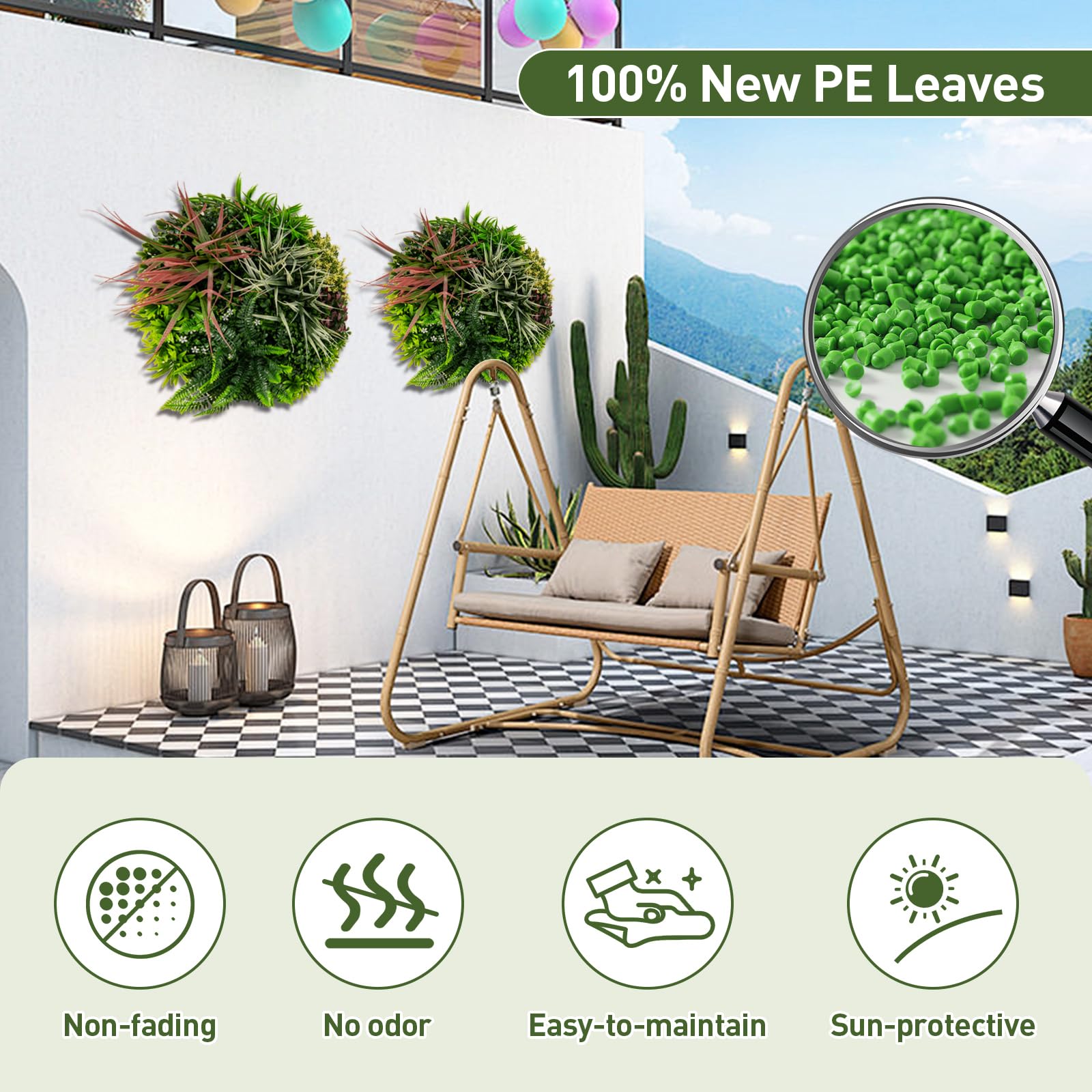 Giantex 2 Pack Hanging Artificial Plants Panels, 20" Round Framed 3D Greenery Wall Art Decor 
