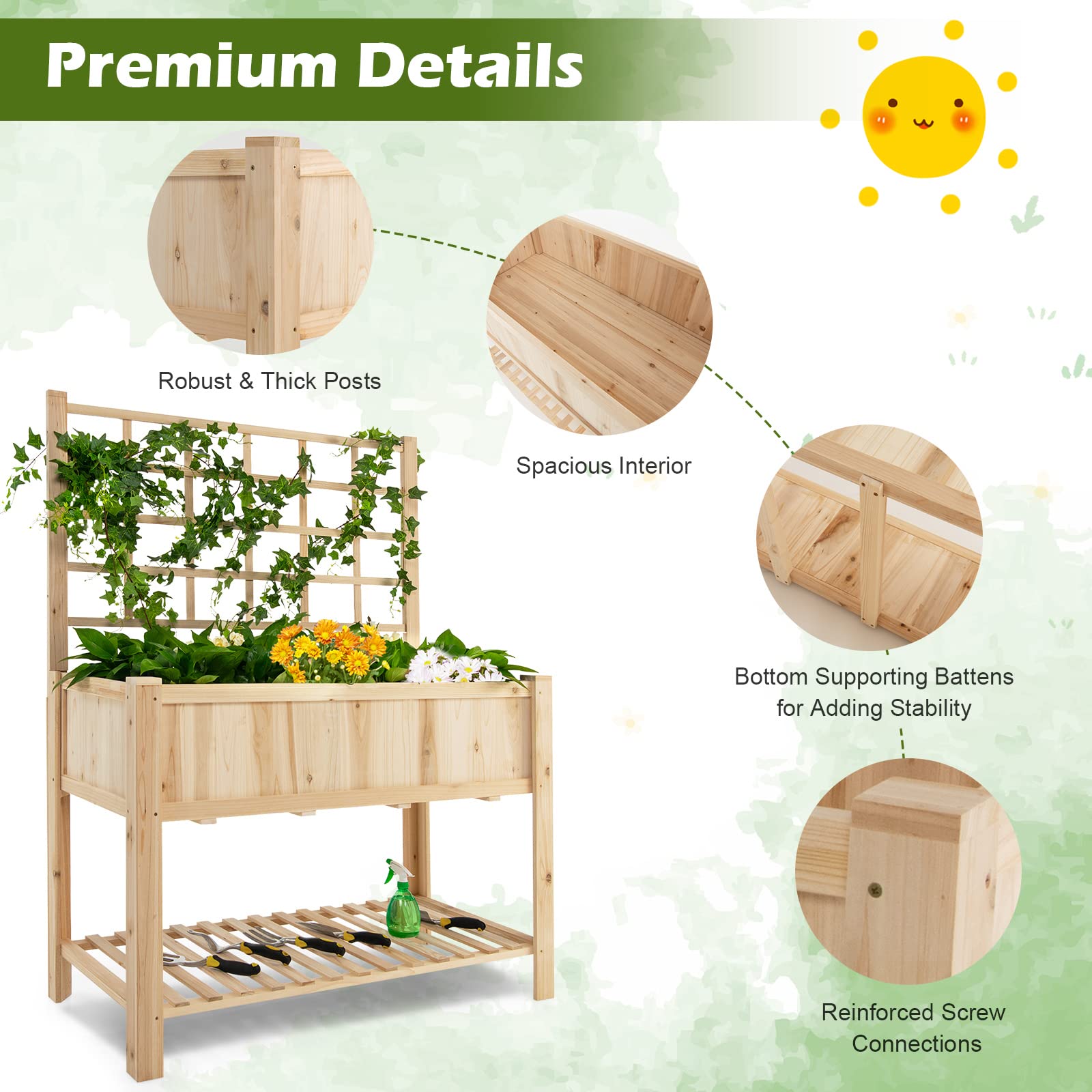 Giantex Wood Planter with Trellis, Standing Raised Garden Bed 