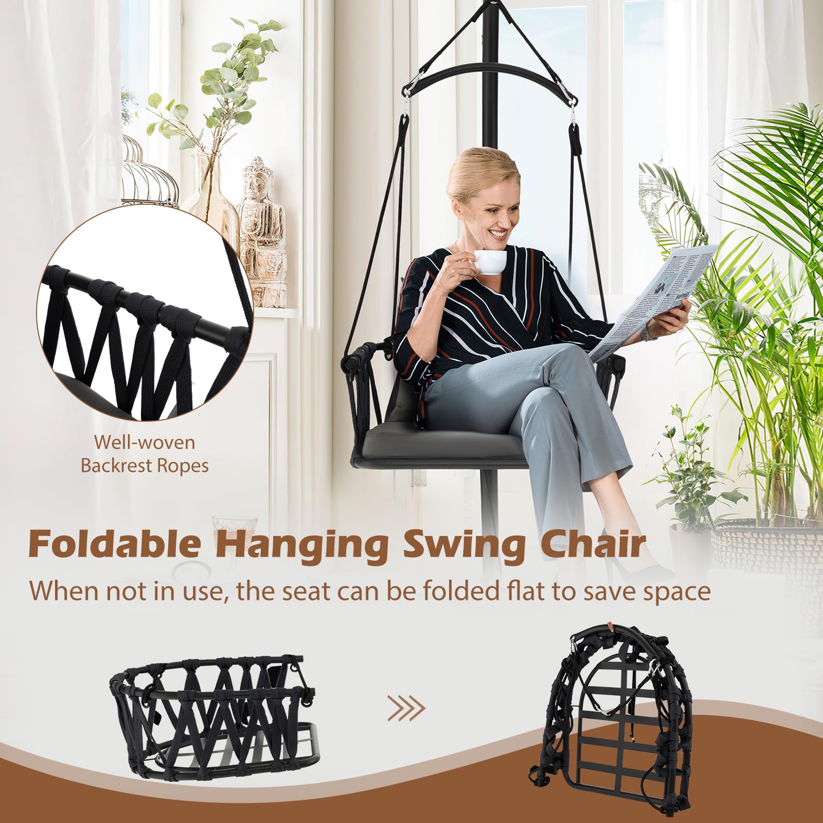 Giantex Hanging Swing Chair W/Stand, Cozy Seat & Back Cushions 